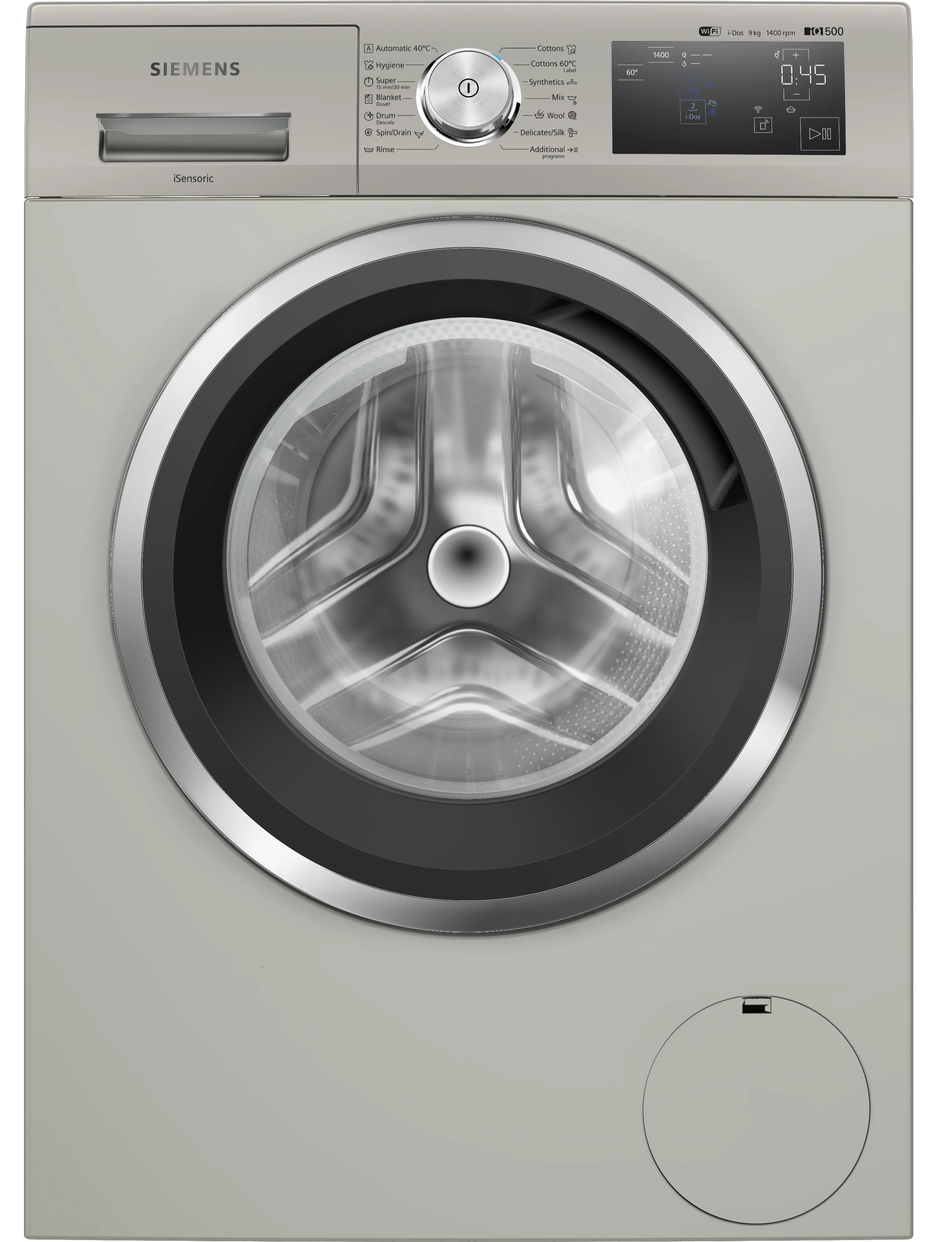 iQ700 washing machine, front loader 9 kg , Silver inox 