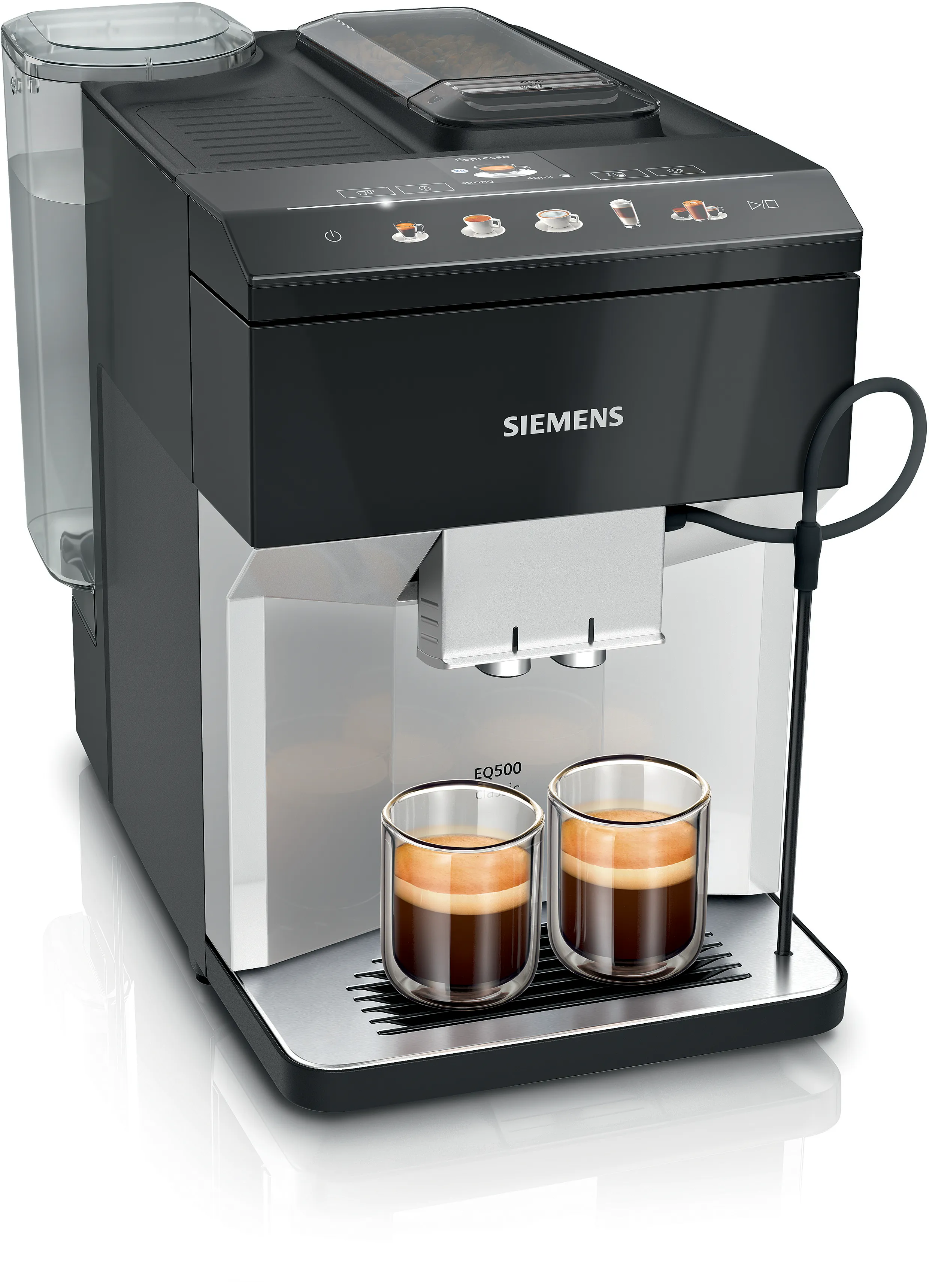 Machine à espresso entièrement automatique EQ500 classic Argent naturel, Noir laqué 