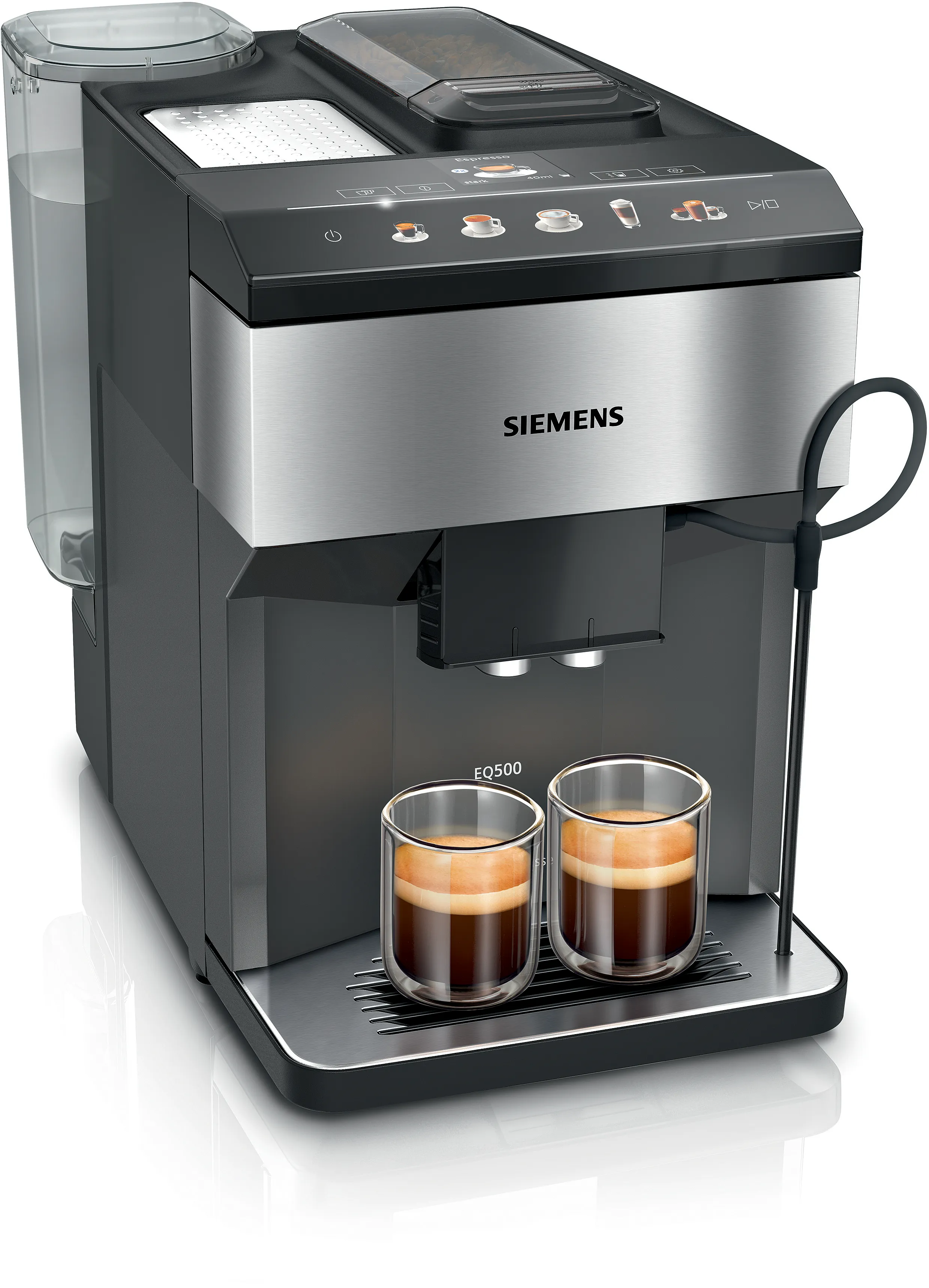 Kaffeevollautomat EQ500 extraKLASSE Edelstahl, Schwarz, Wassertank 