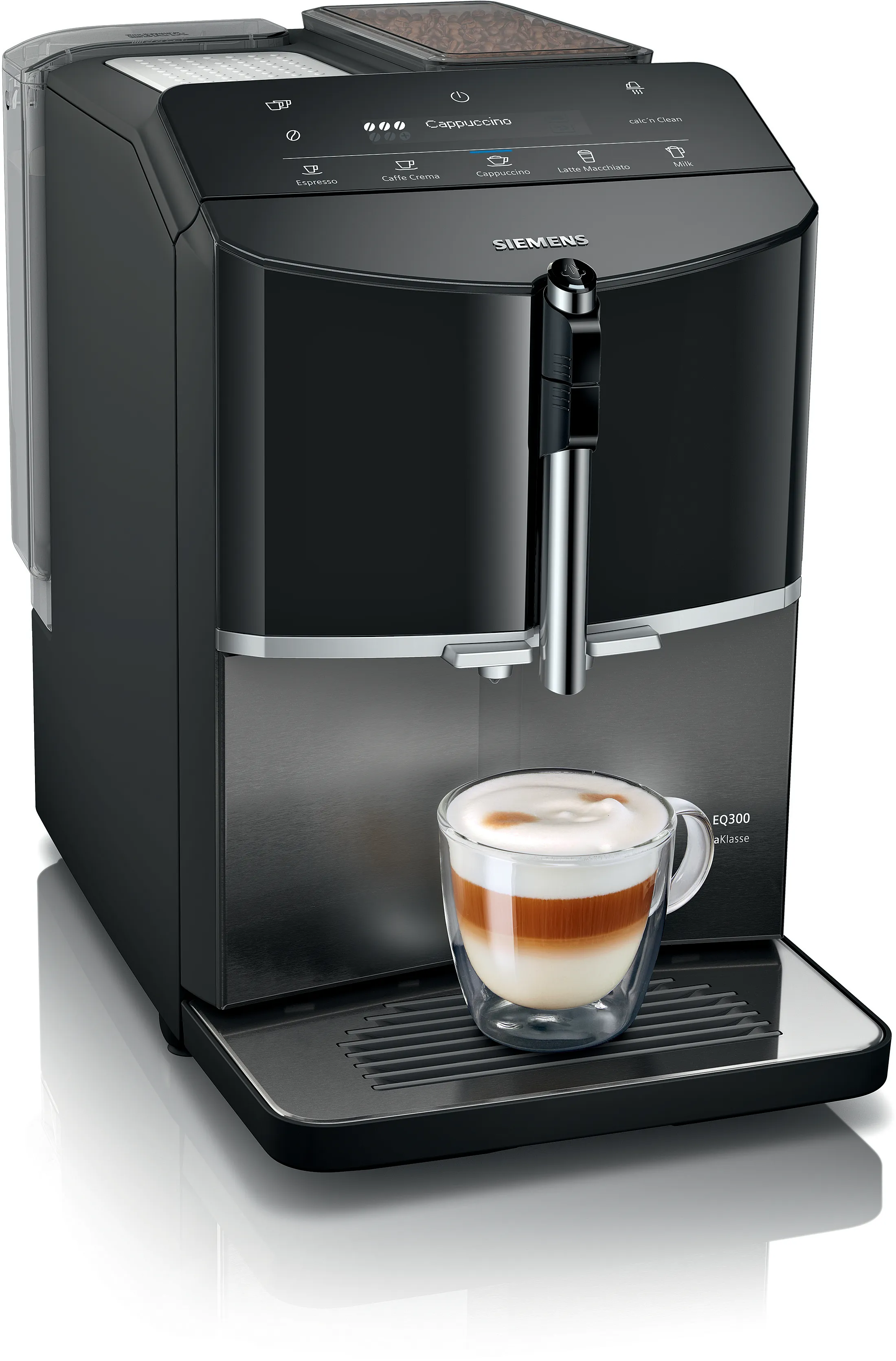 Kaffeevollautomat EQ300 extraKlasse Dark inox, Klavierlack schwarz, Wassertank 