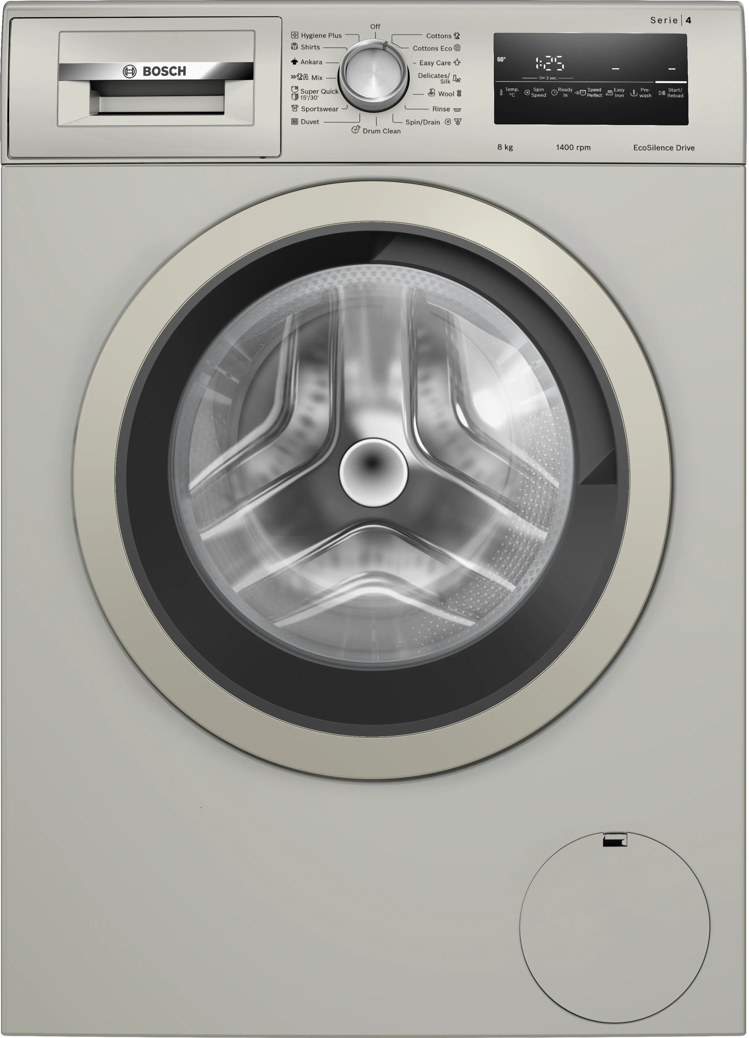 Series 4 washing machine, frontloader fullsize 8 kg , Silver inox 