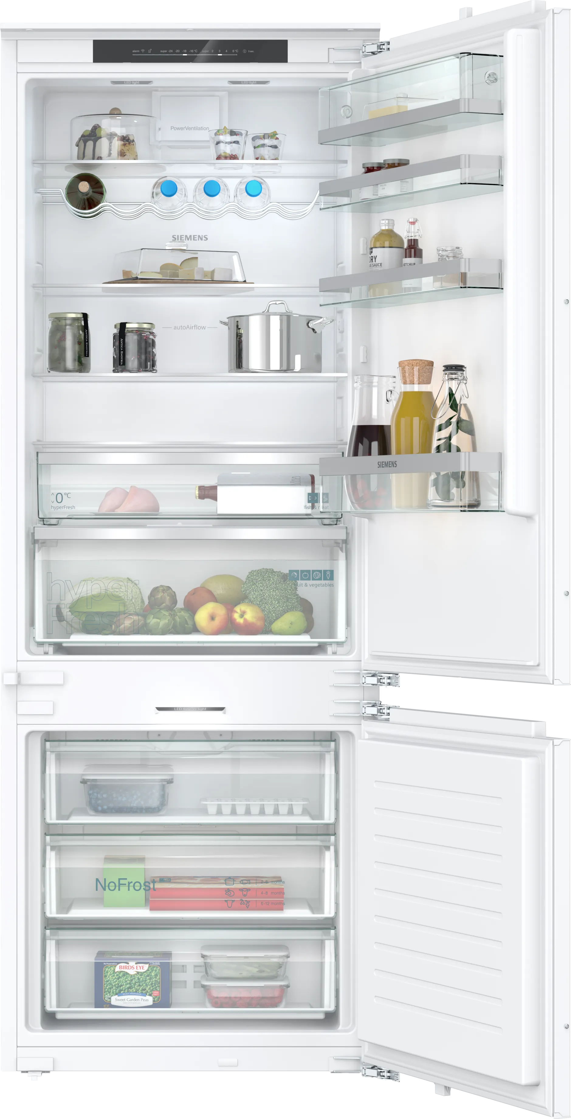 IQ500 built-in fridge-freezer with freezer at bottom 193.5 x 70.8 cm soft close flat hinge 