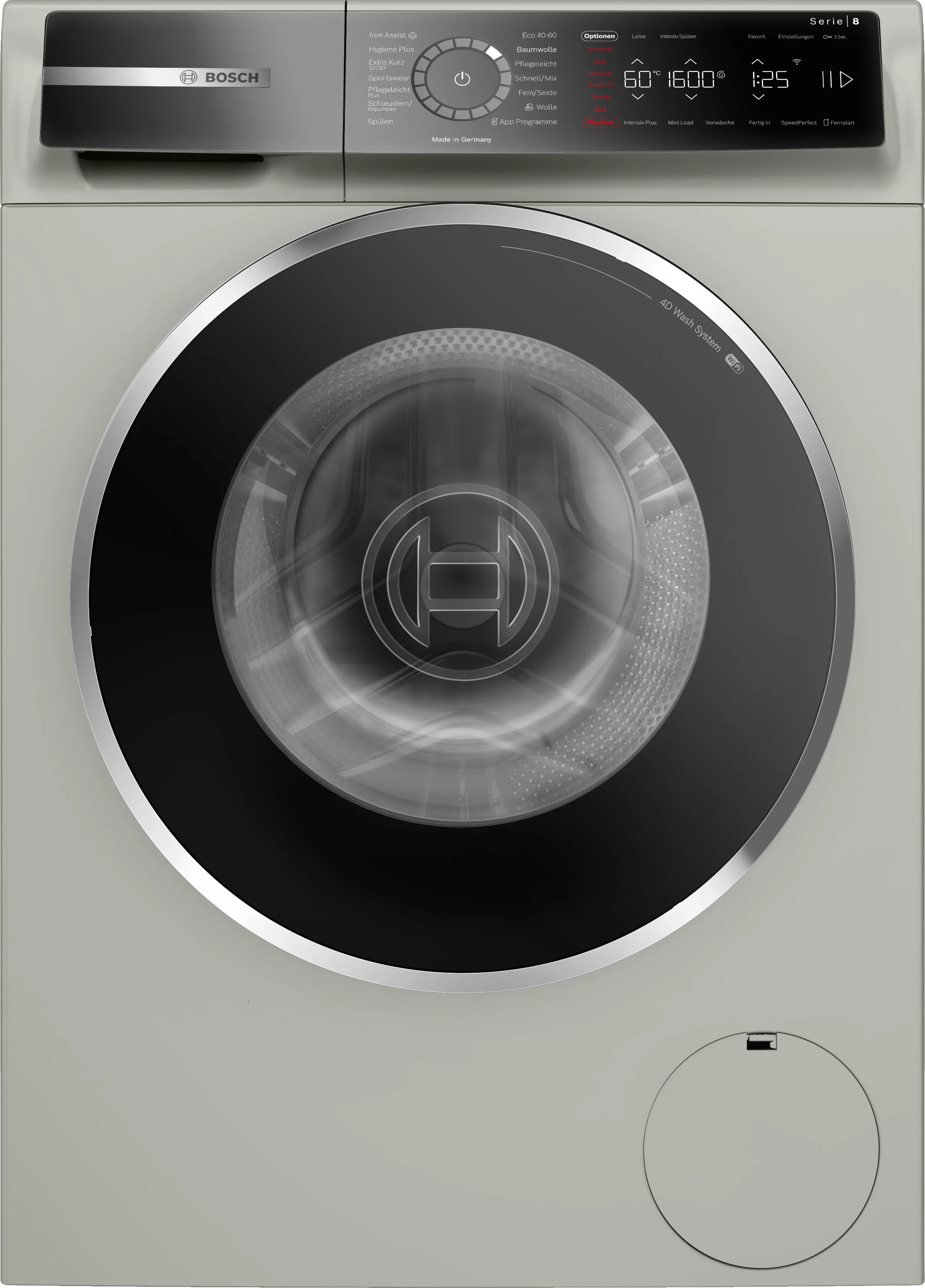 Series 8 washing machine, frontloader fullsize 10 kg 1600 rpm, Silver inox 
