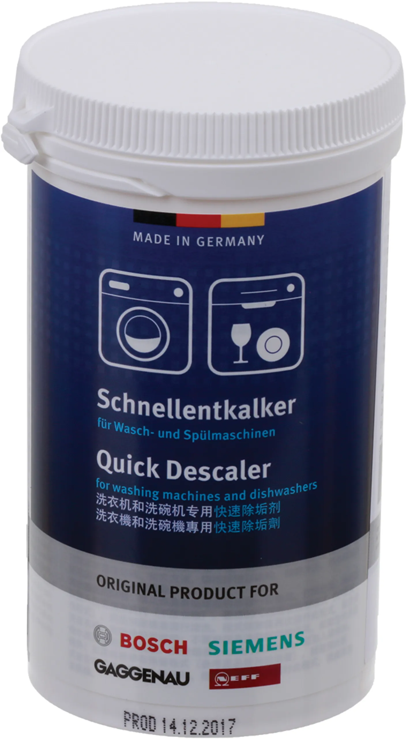 Descaler Quick descaler for washing machines and dishwashers Languages: cn, tw, (de, en) / EAST variant 