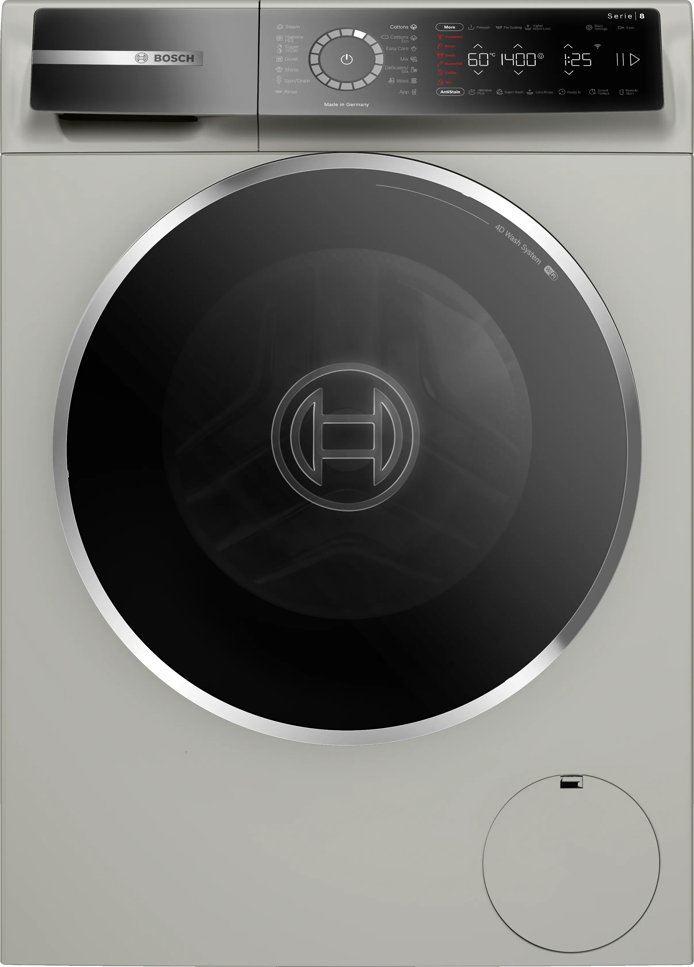 Series 8 washing machine, frontloader fullsize 9 kg 1400 rpm, Silver inox 