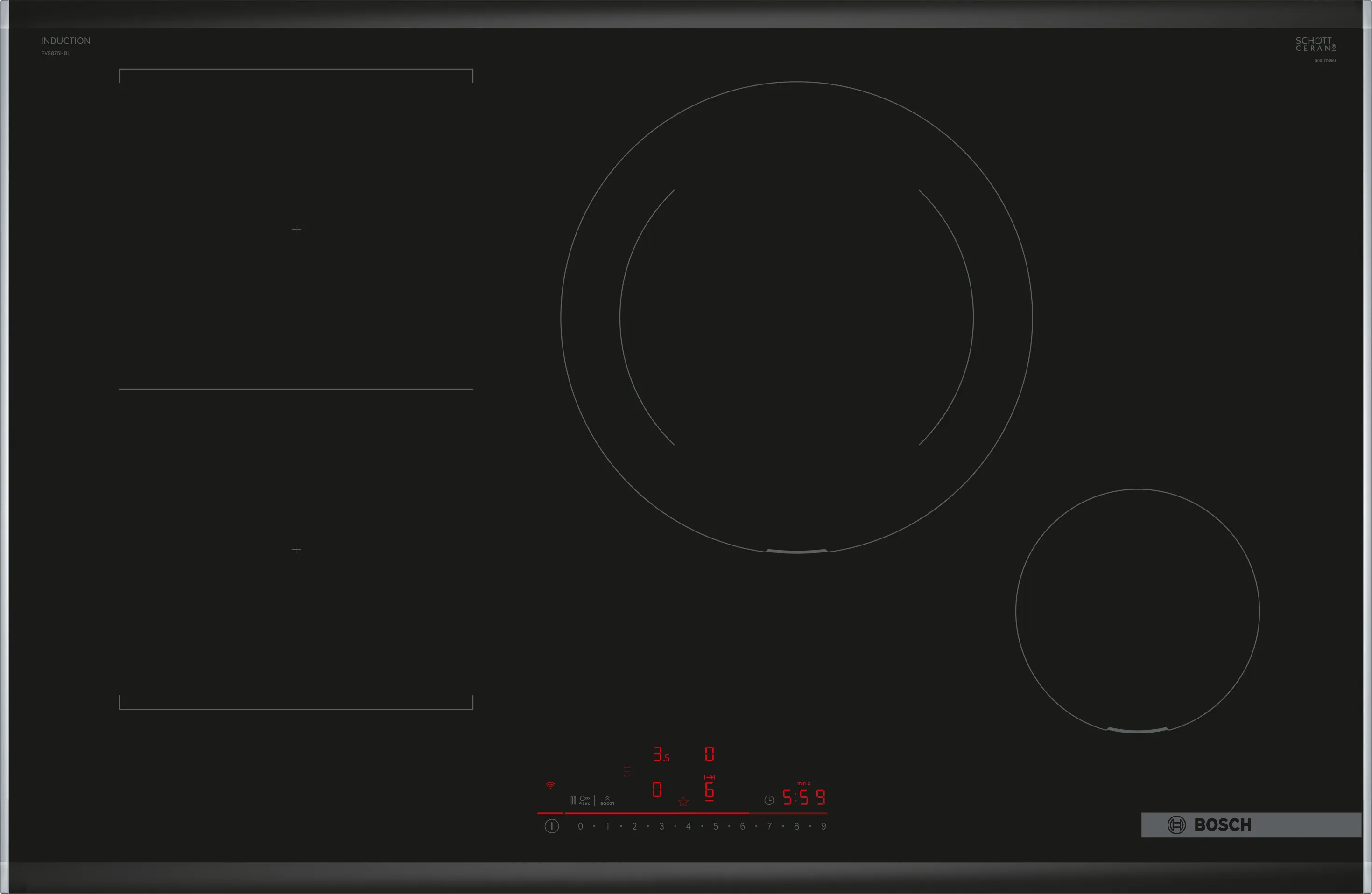 Series 6 Induction hob 80 cm Black, surface mount with frame 