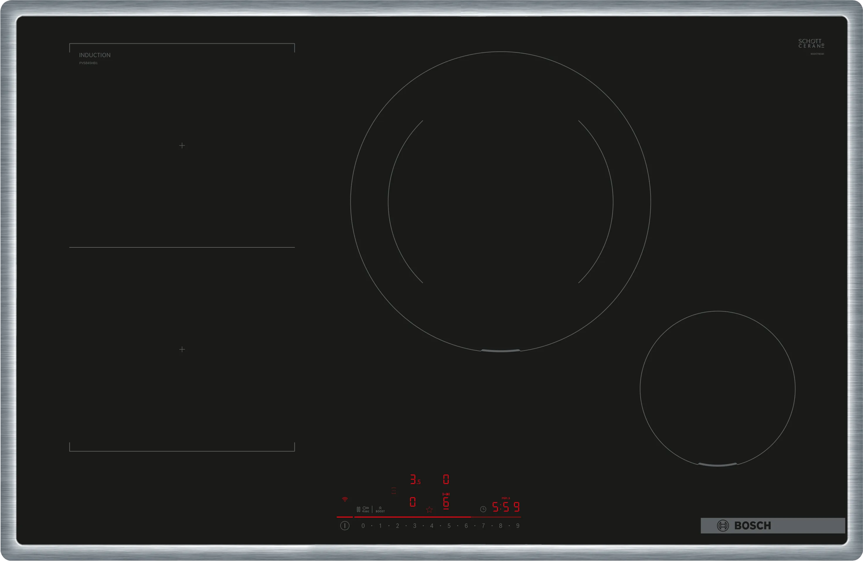 Serie 6 Indukcijska kuhalna plošča 80 cm Črna, površinska montaža z okvirjem 