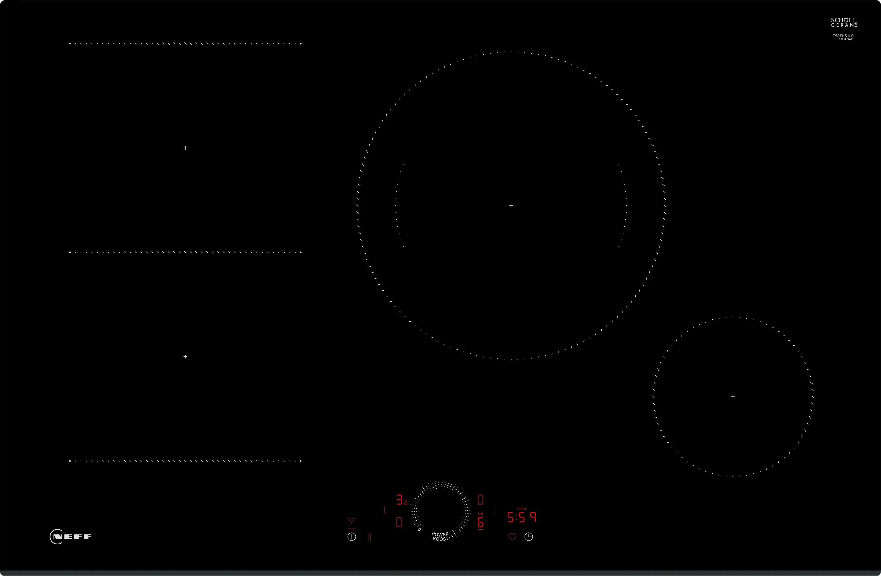 N 70 Table à induction 80 cm Noir, sans cadre 