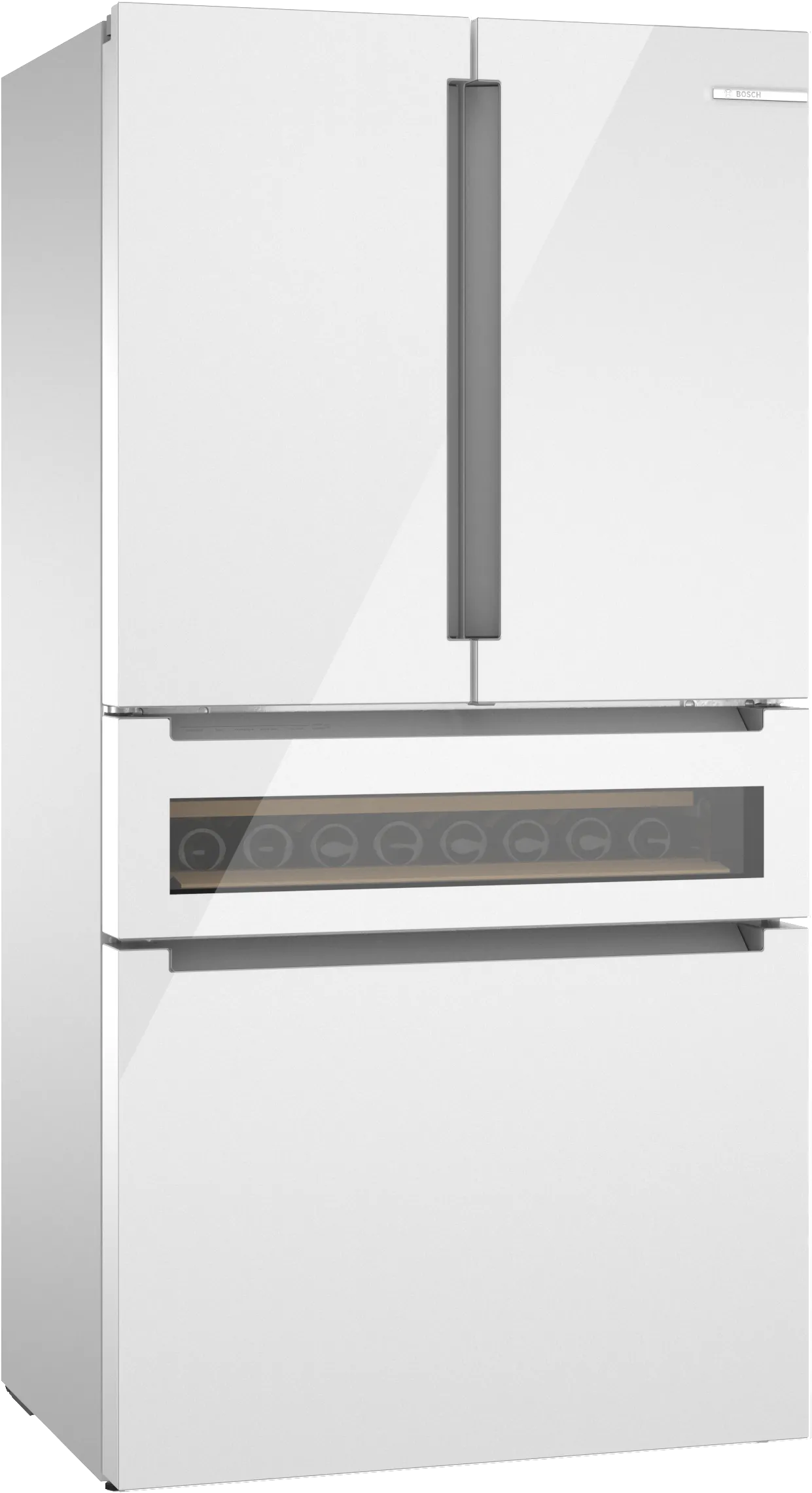 800 Series French Door Bottom Mount Refrigerator, Glass door 36'' White 