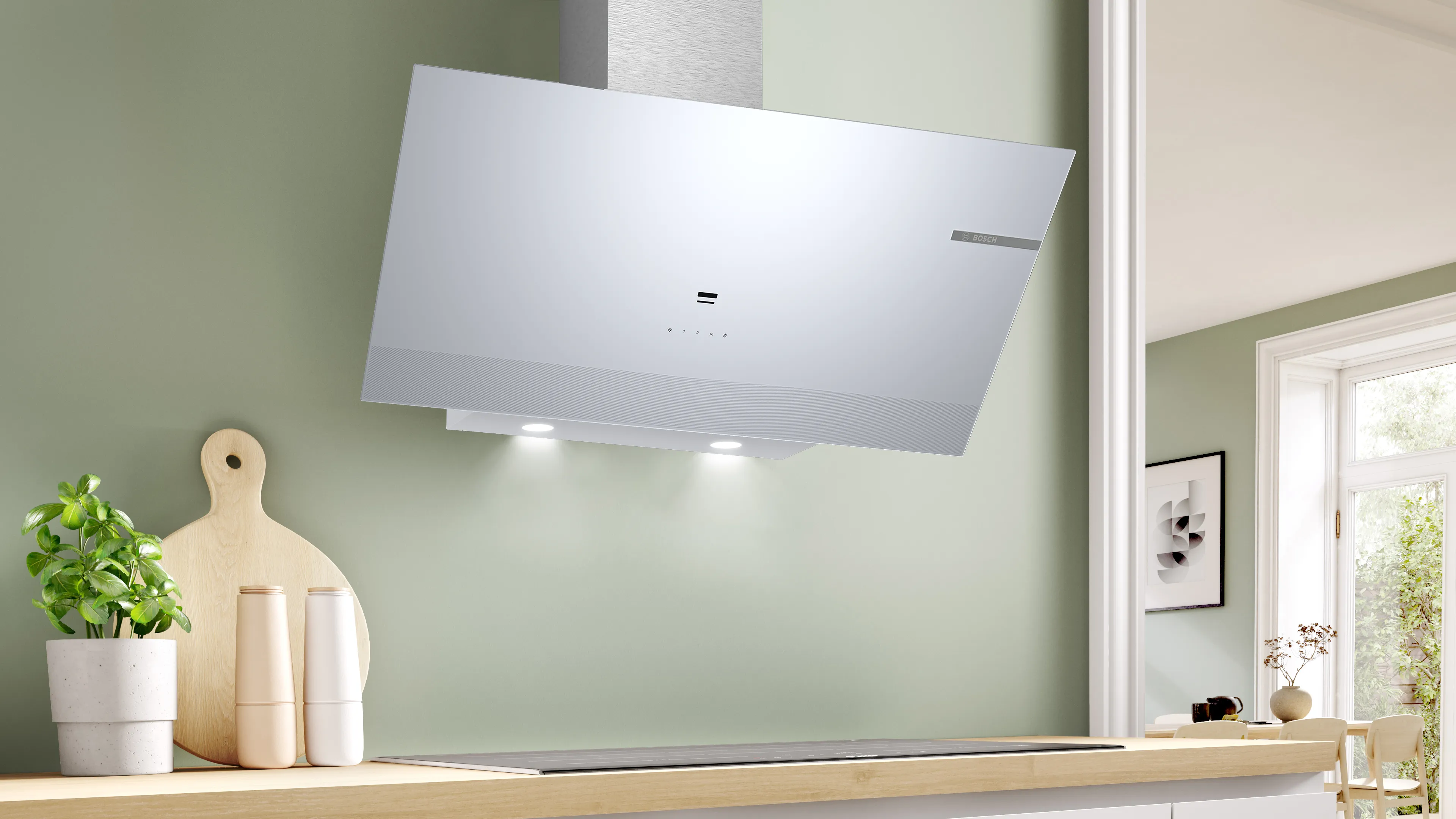 Serie 6Duvar Tipi Davlumbaz 90 cm Beyaz Cam Yüzey, Beyaz