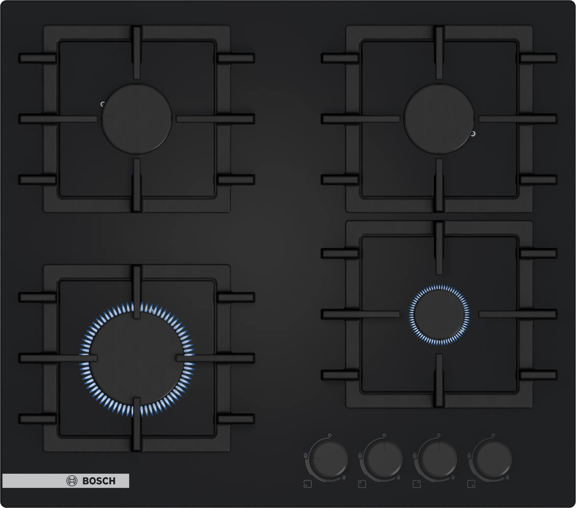 Serie 4 Gazlı Ocak 60 cm Sert cam, Siyah