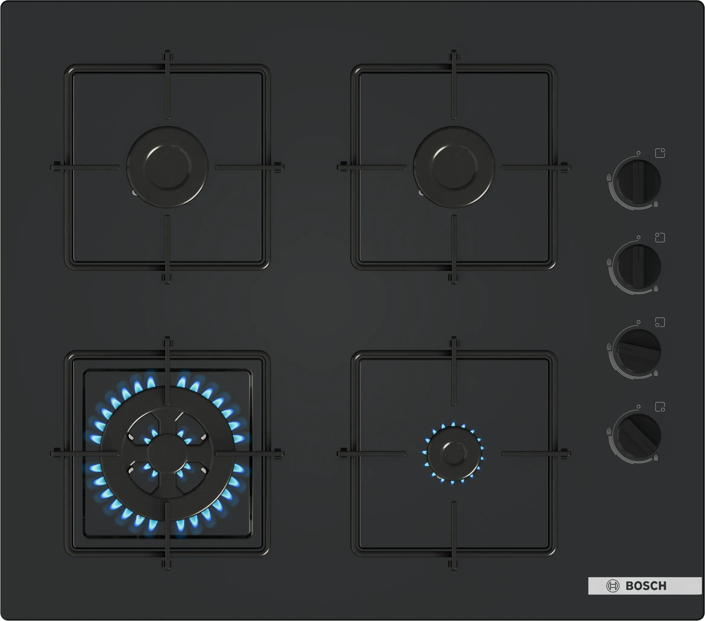 Seria 2 Plită pe gaz 60 cm Quartz, Negru 