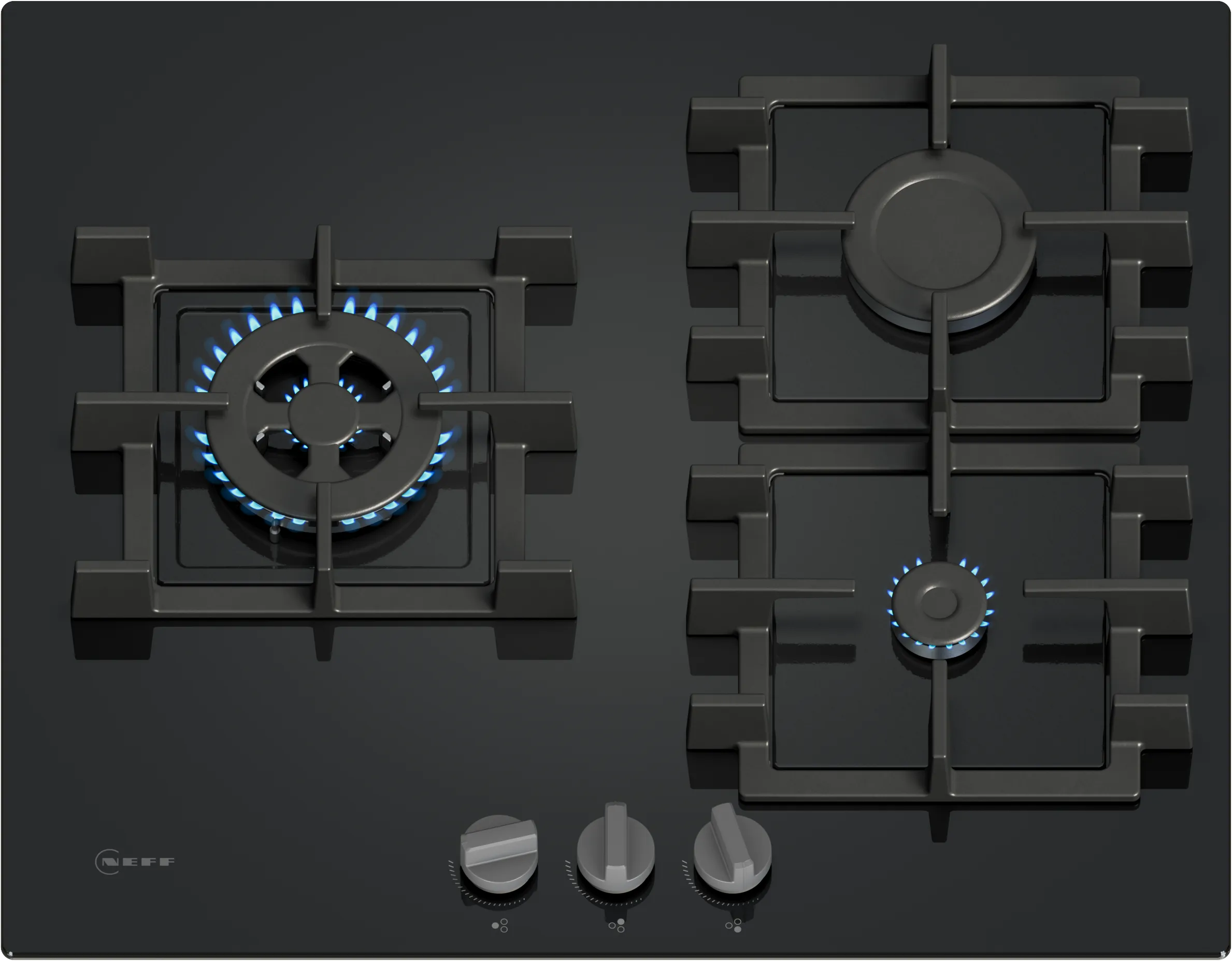 N 50 Table gaz 60 cm Verre trempé, Noir 