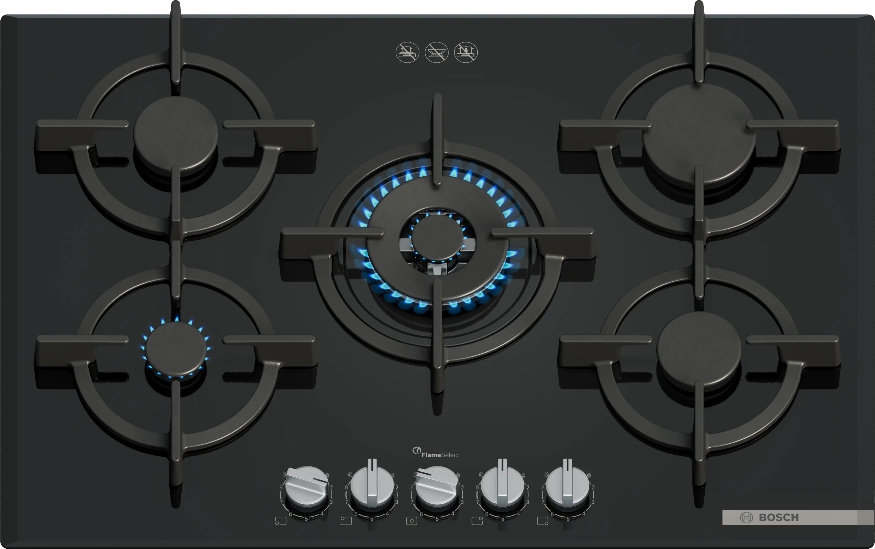Series 6 Gas cooktop 75 cm Tempered glass, Black