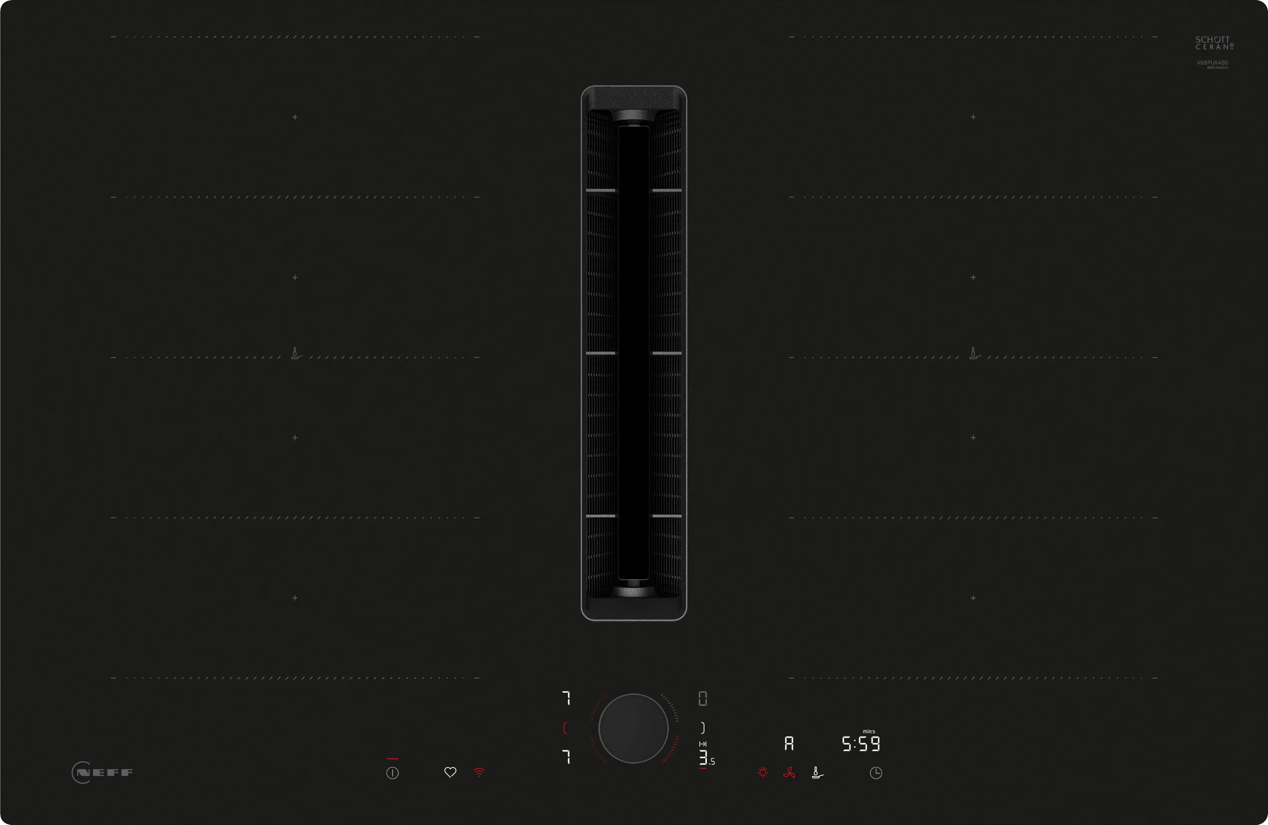 N 90 Inductiekookplaat met afzuiging 80 cm Matzwart, verzonken montage
