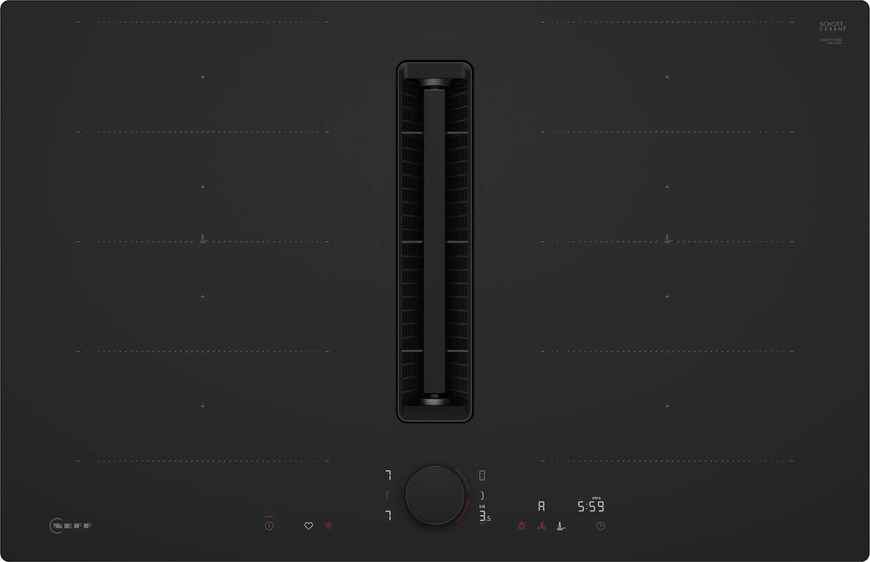 N 90 Induktionskochfeld mit Dunstabzug 80 cm Mattschwarz, flächenbündig (integriert) 