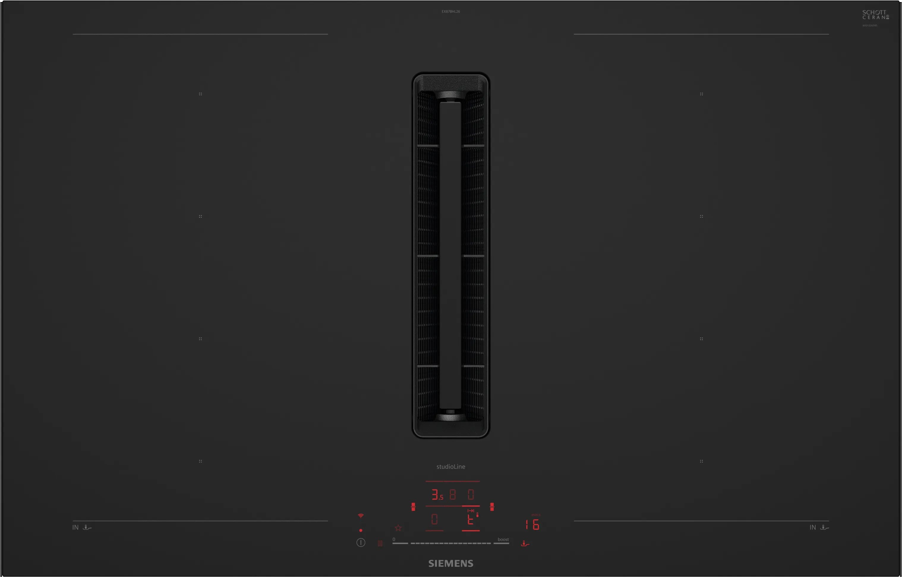 iQ700 Indukční varná deska s odsáváním 80 cm černá, matná, instalace na pracovní desku s rámečkem 