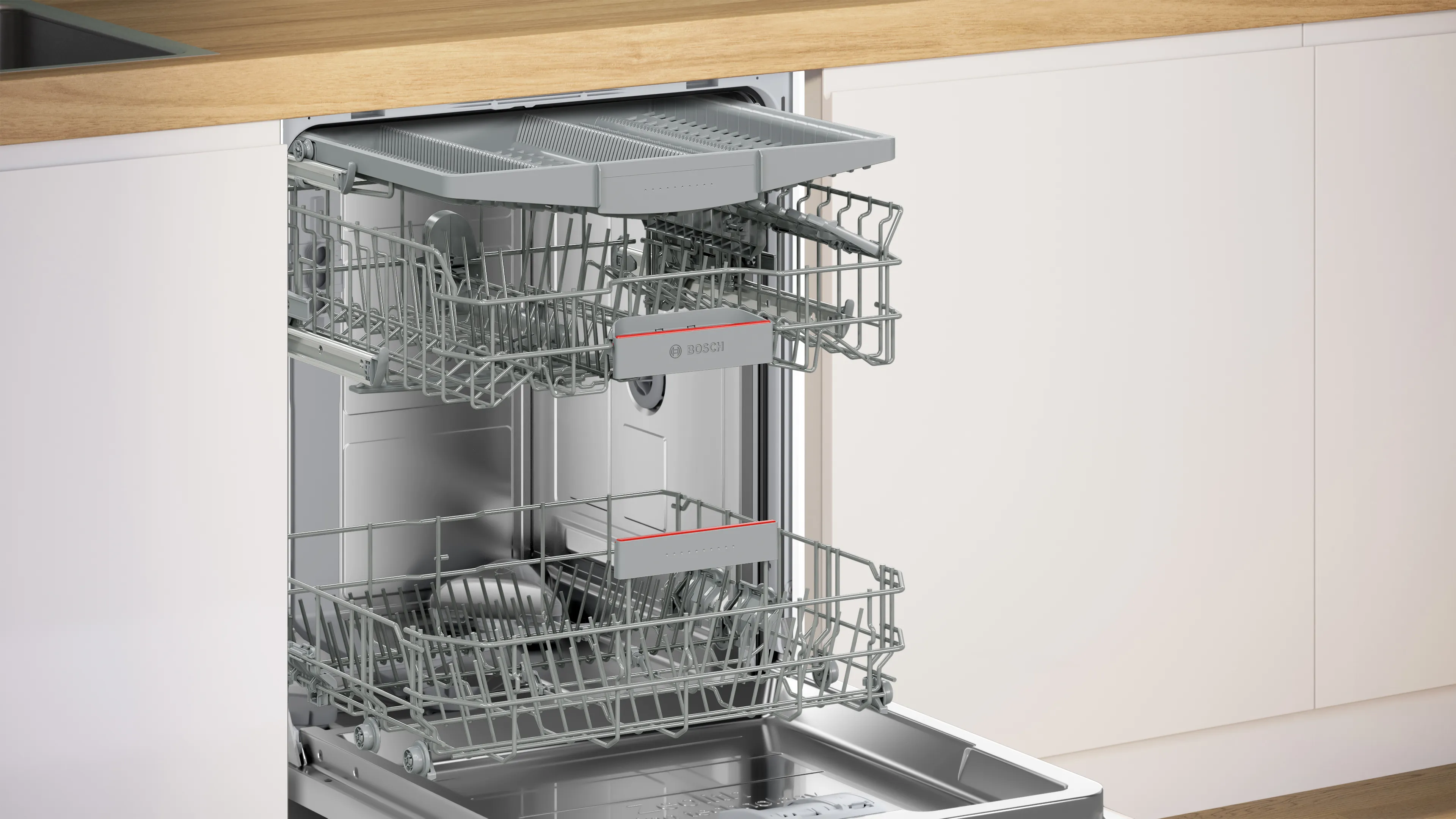 Bosch integrated dishwasher with top cutlery tray outlet