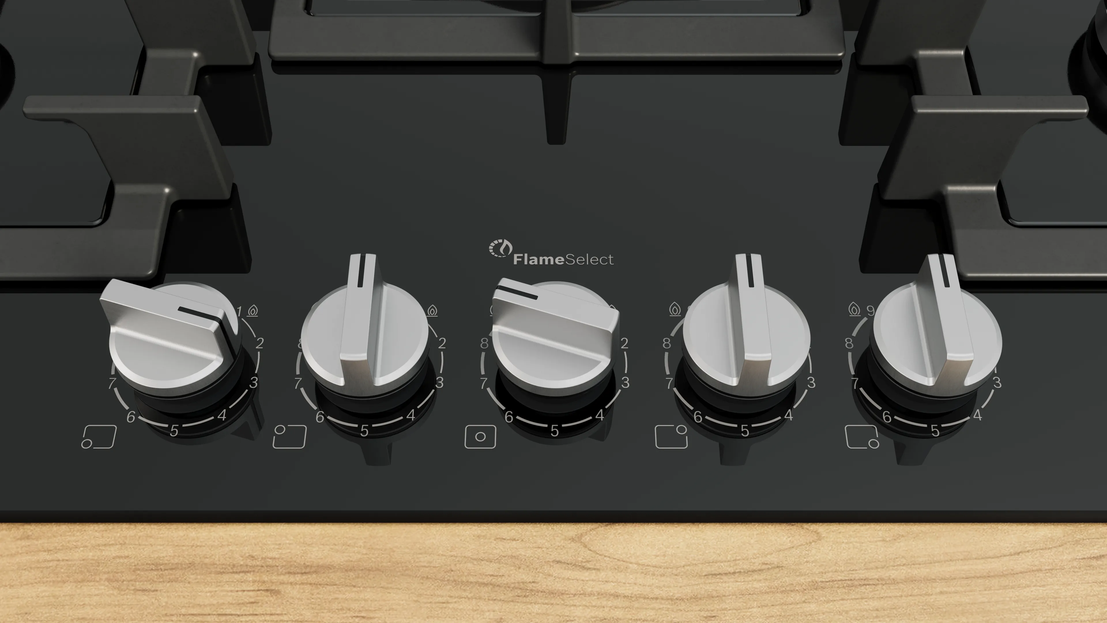 Bosch Serie 6 Piano A Gas PPQ7A6I40 - 80 Cm, 5 Fuochi, Vetro Nero E Tecnologia FlameSelect