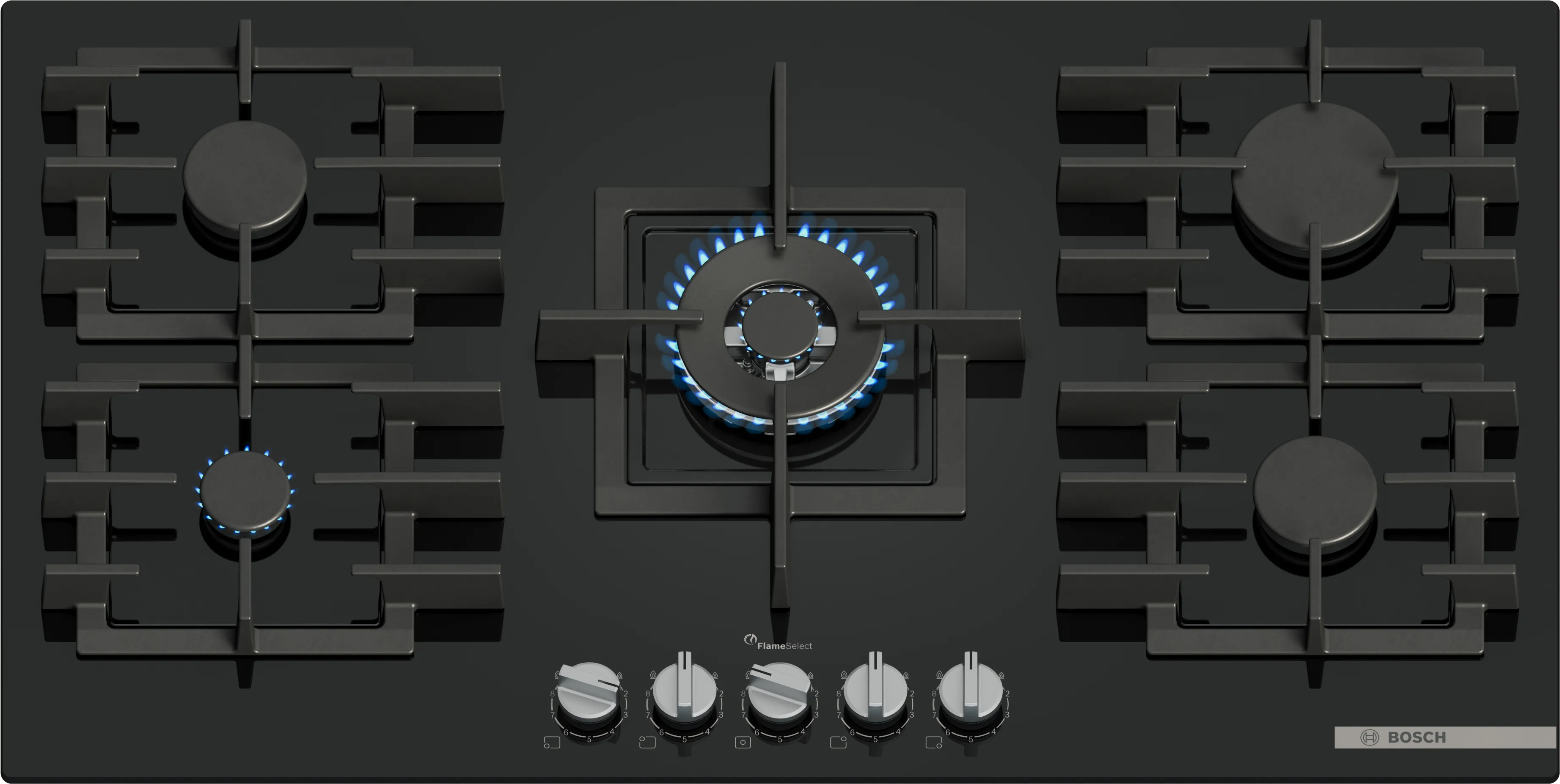 Серия 6 Газовая варочная панель 90 cm Закаленное стекло, Черный 