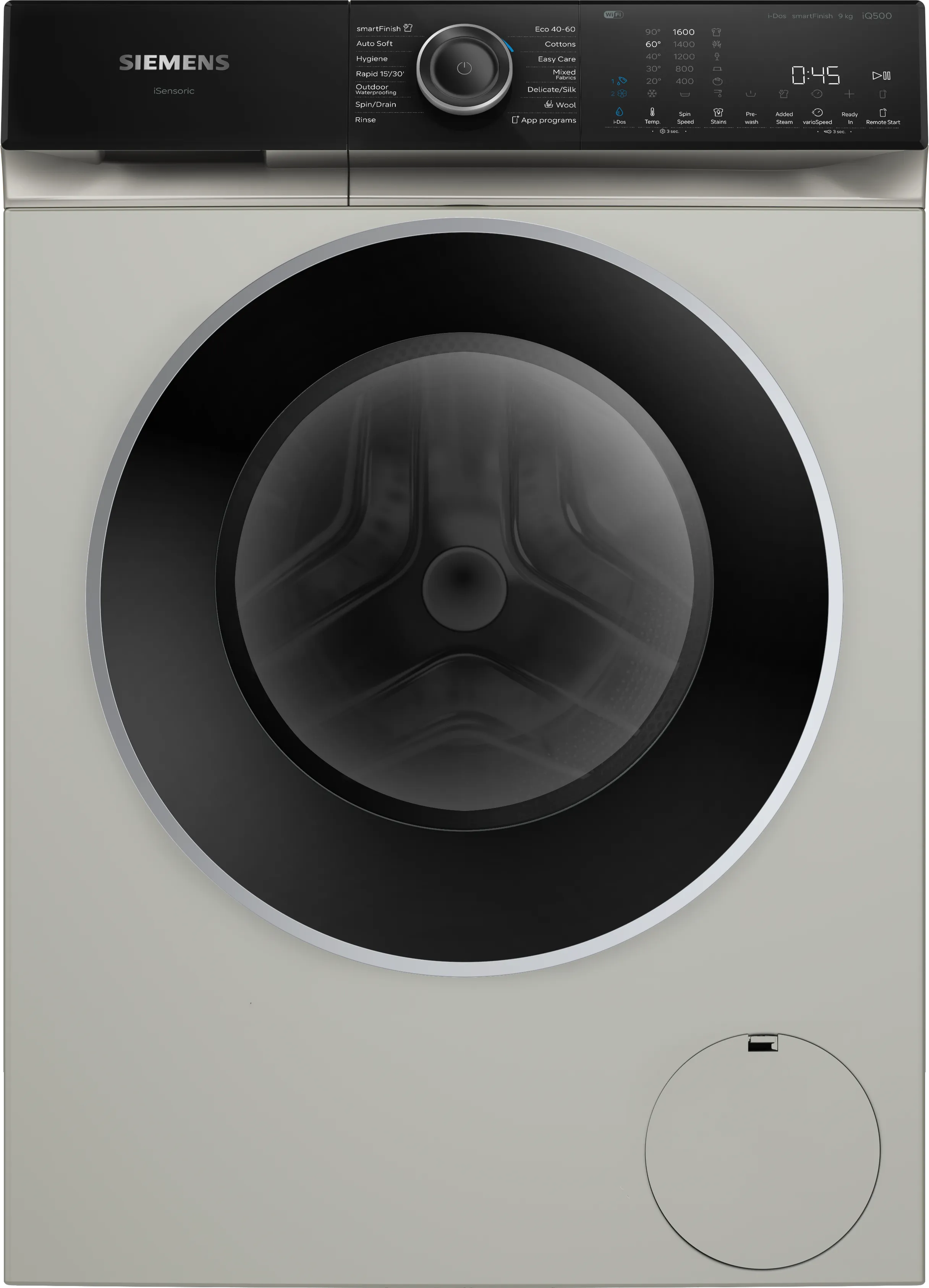 iQ500 Washing machine, front loader 9 kg 1600 rpm, Silver inox 