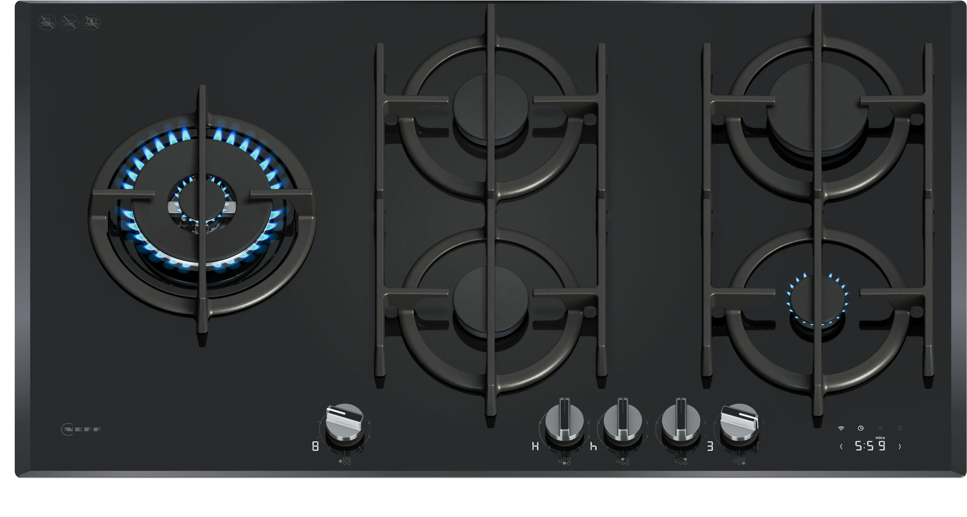 N 90 Gas cooktop 90 cm Tempered Glass, Black 