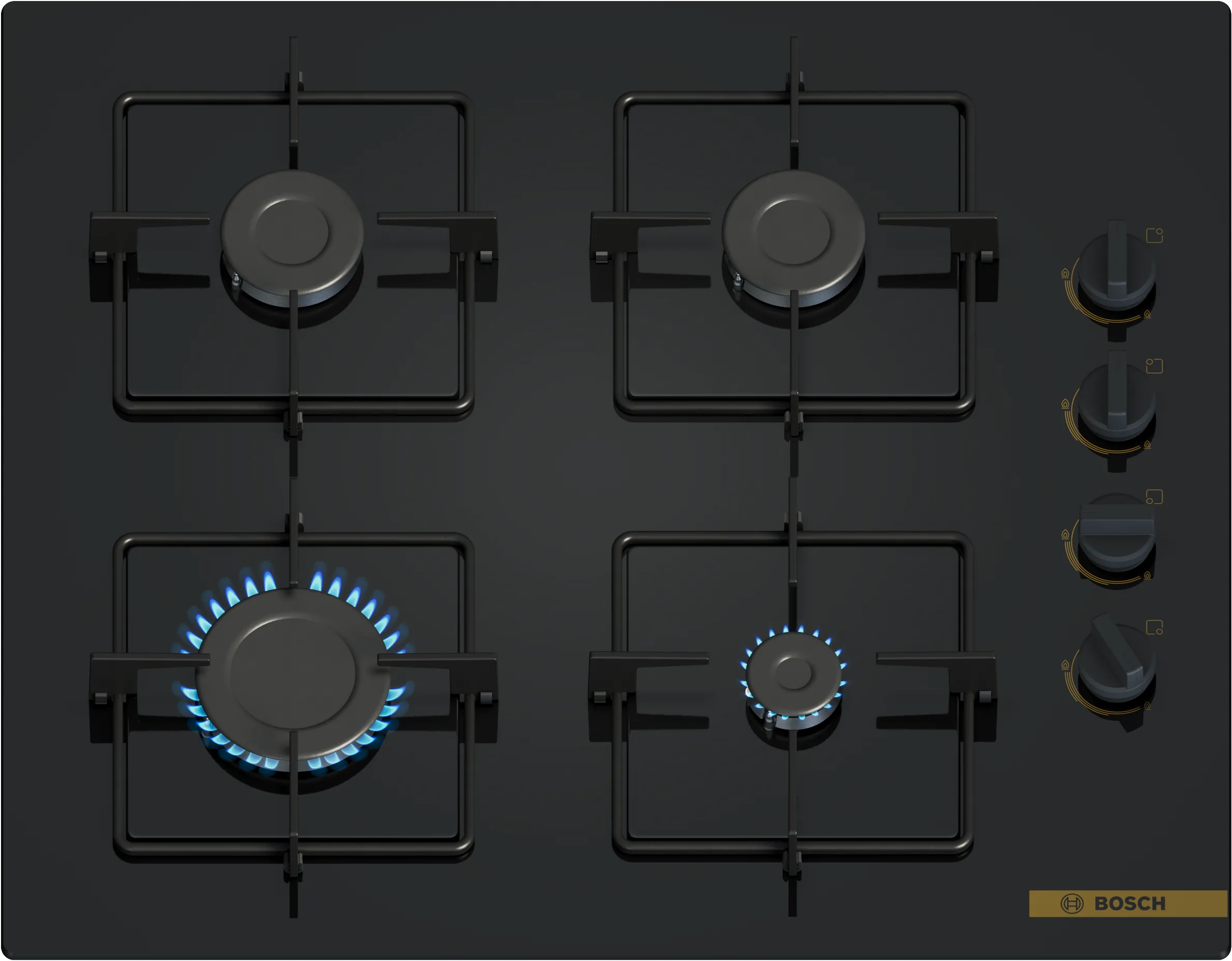 Serie 4 Gazlı Ocak 60 cm NeoKlasik, Sert cam, Siyah