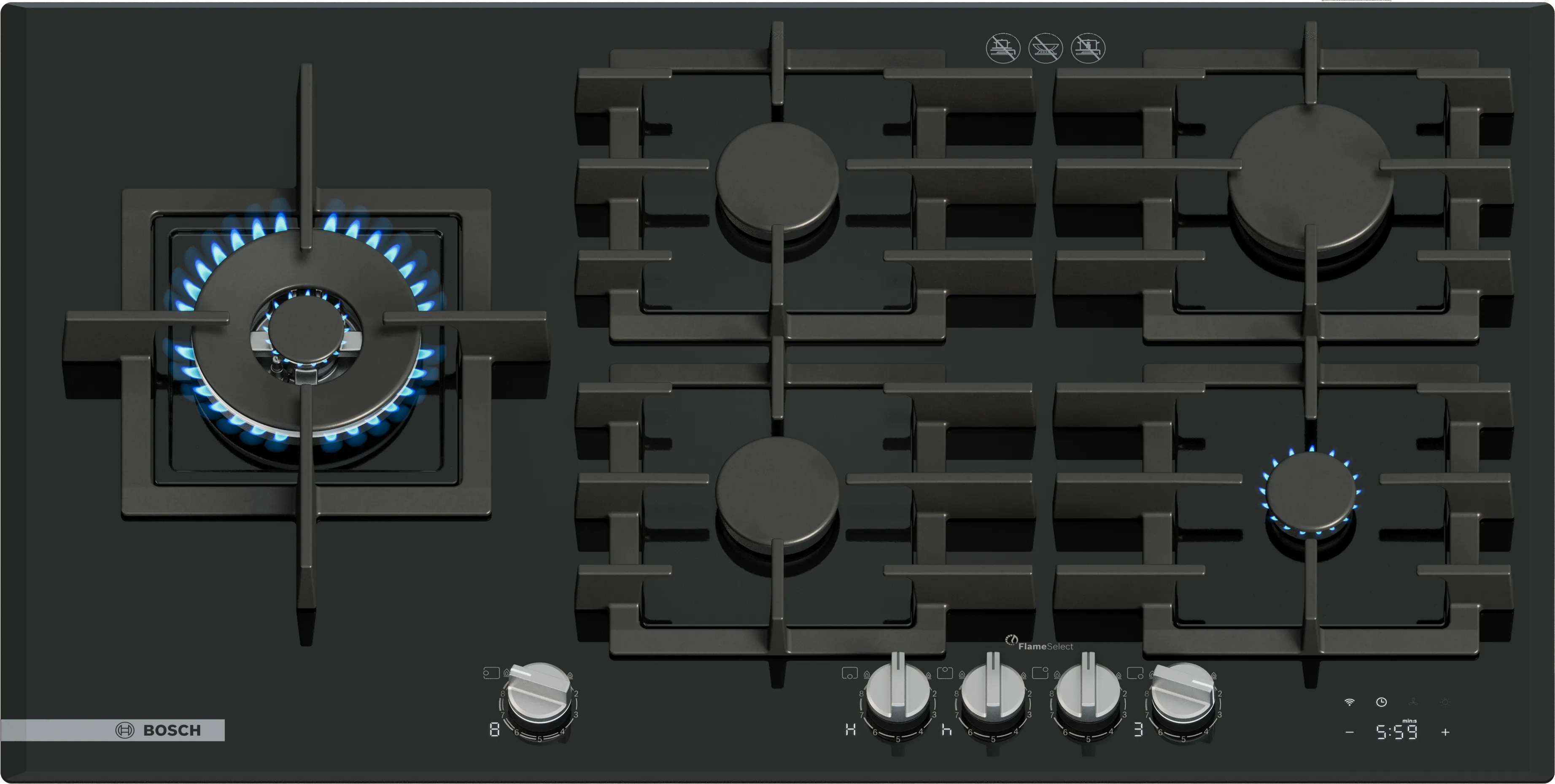 Series 8 Gas cooktop 90 cm Tempered glass, Black 