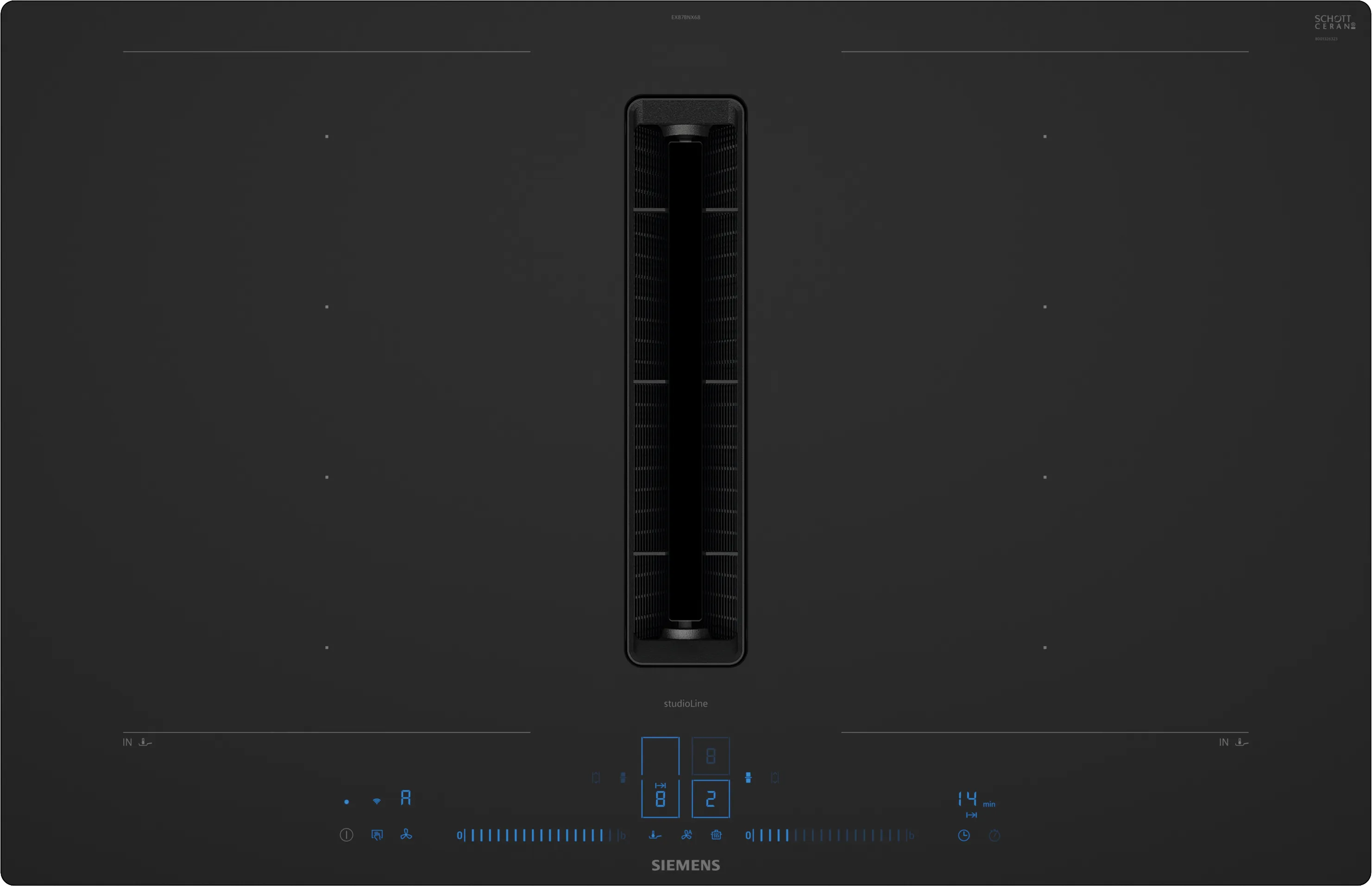 iQ700 Table de cuisson à induction avec hotte intégrée 80 cm Noir mat, A fleur dans le plan de travail