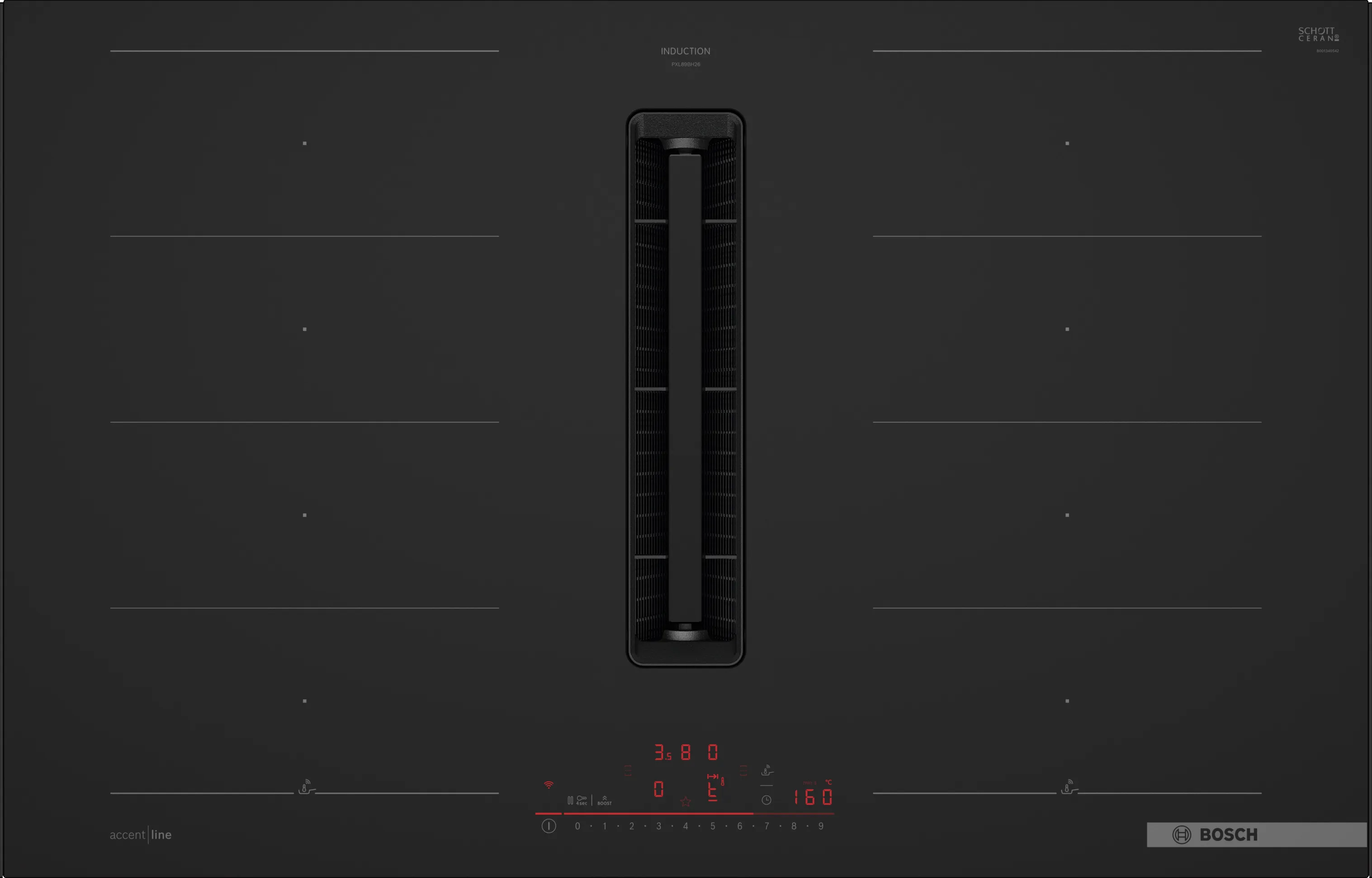 Serie 6 Indukcijska kuhalna plošča z integrirano napo 80 cm Matirana črna, površinska montaža z okvirjem 