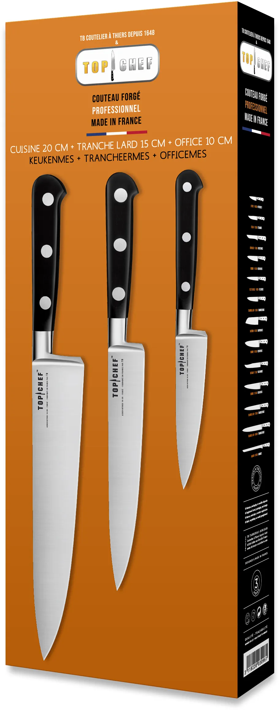 Pack de 3 couteaux professionnels - Top Chef 
