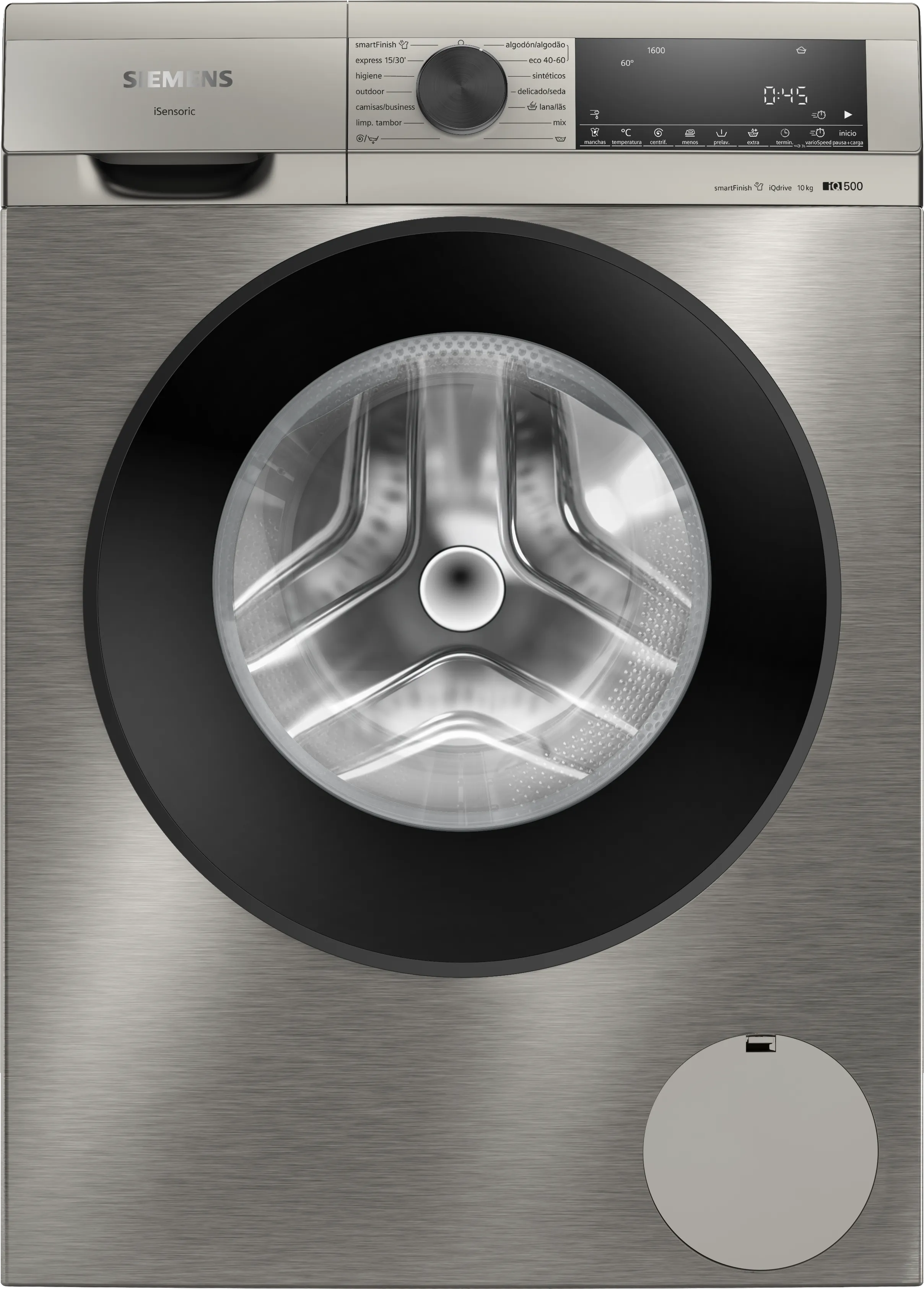 iQ500 Lavadora de carga frontal 10 kg máx. 1600 rpm, Acero antihuellas