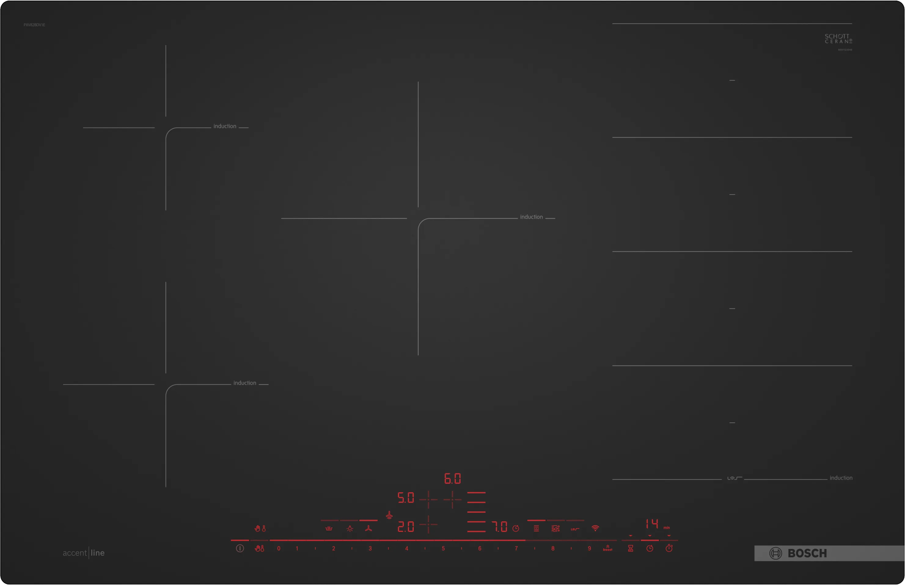 Serie 8 Indukcijska ploča za kuhanje 80 cm Mat crna, ugradnja u ravnini radne plohe 
