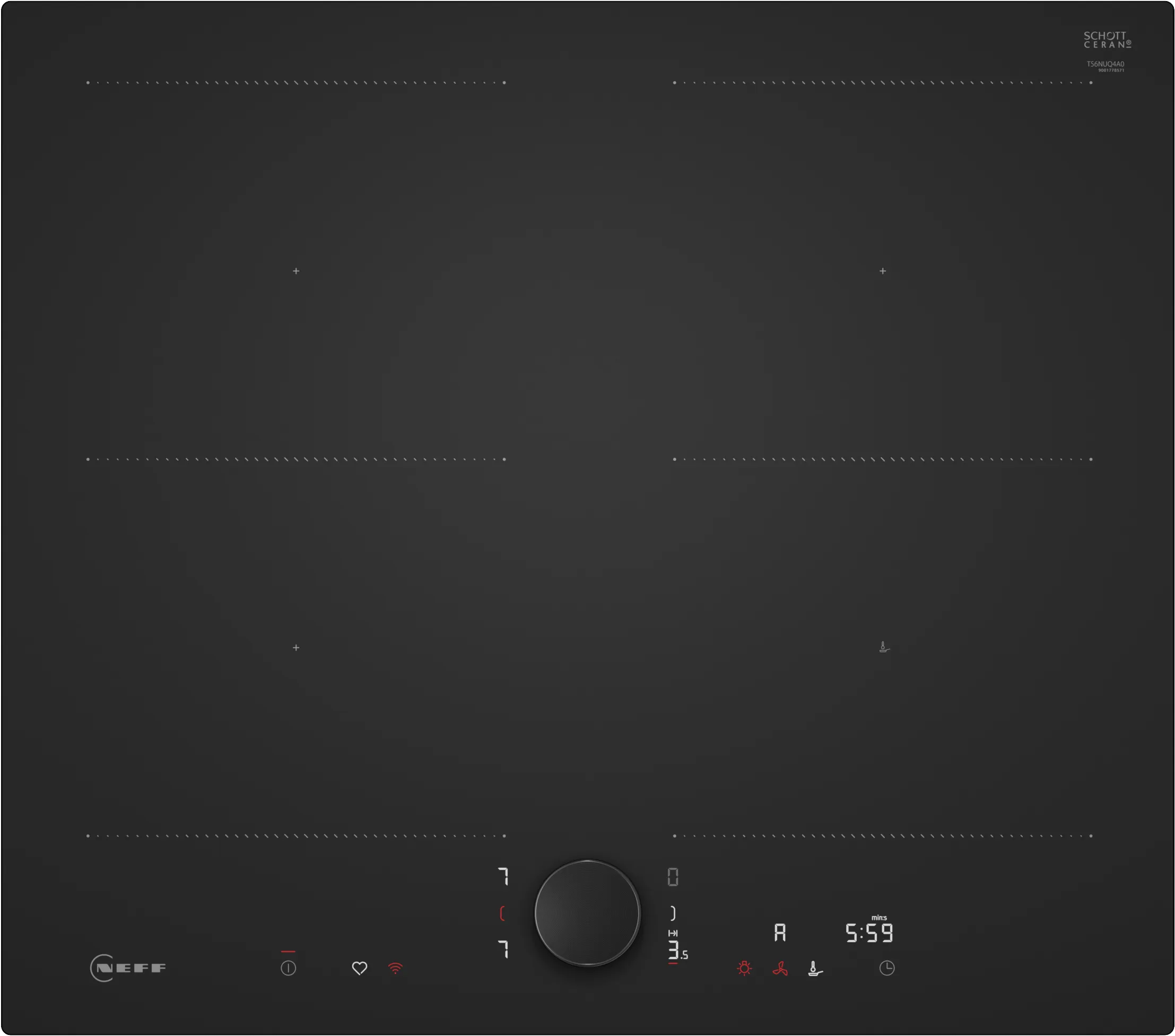 N 90 Induktionskochfeld 60 cm Mattschwarz, Rahmenlos aufliegend 