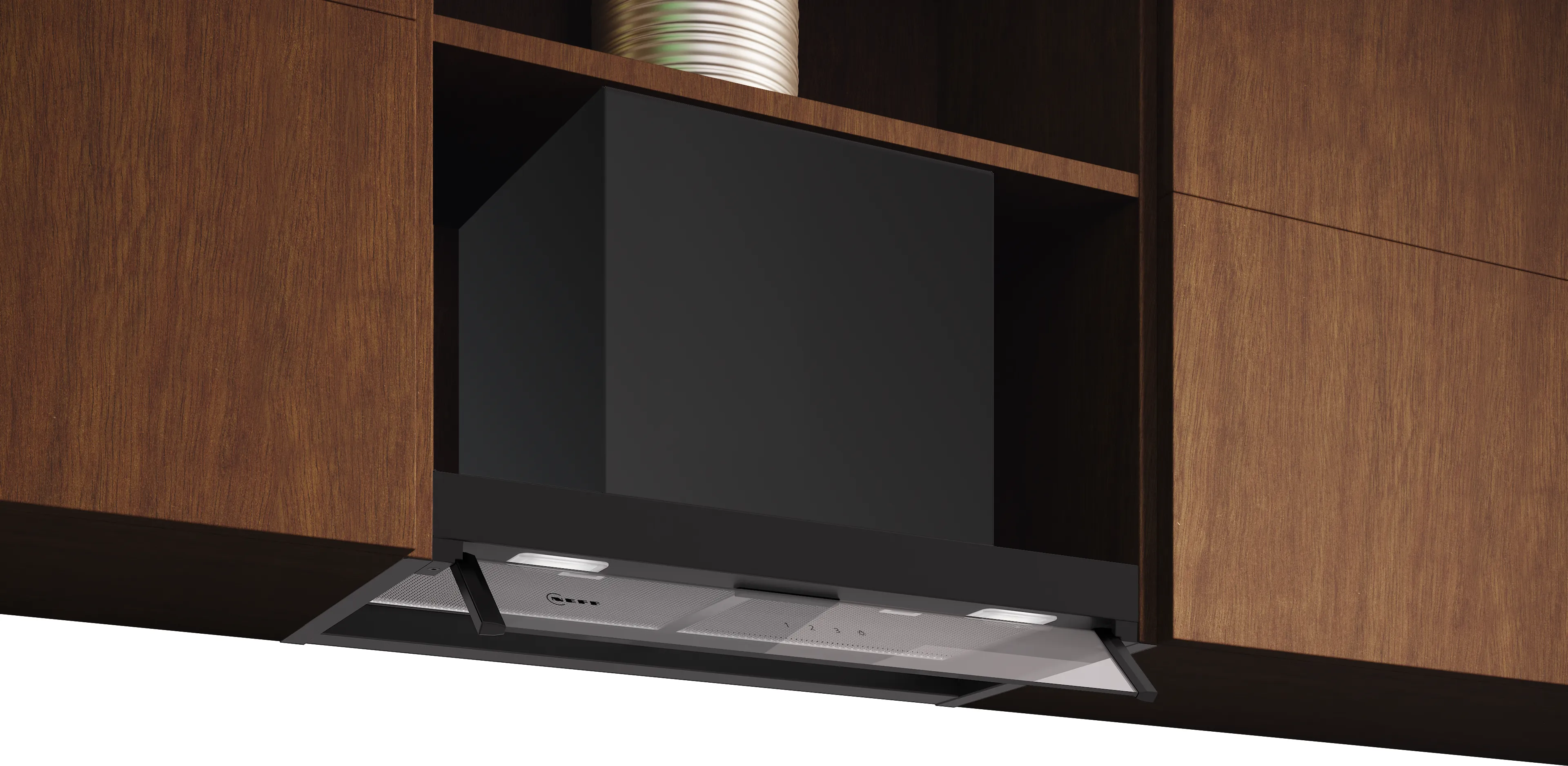 N 50 Integrierte Designhaube 60 cm Klarglas, Mattschwarz