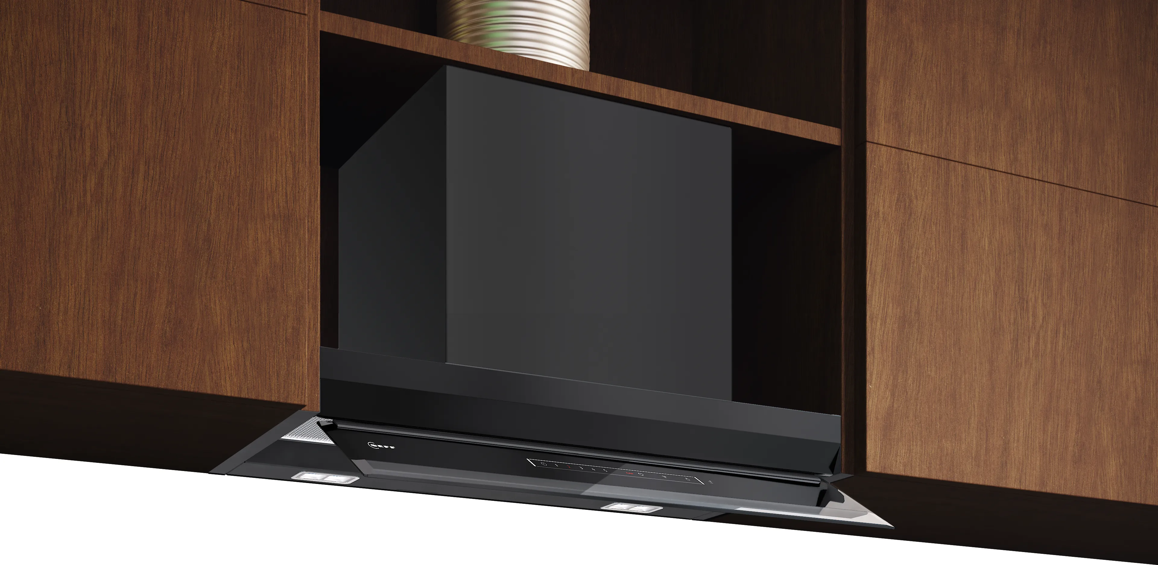 N 90 Integrierte Designhaube 60 cm Klarglas schwarz bedruckt, Mattschwarz