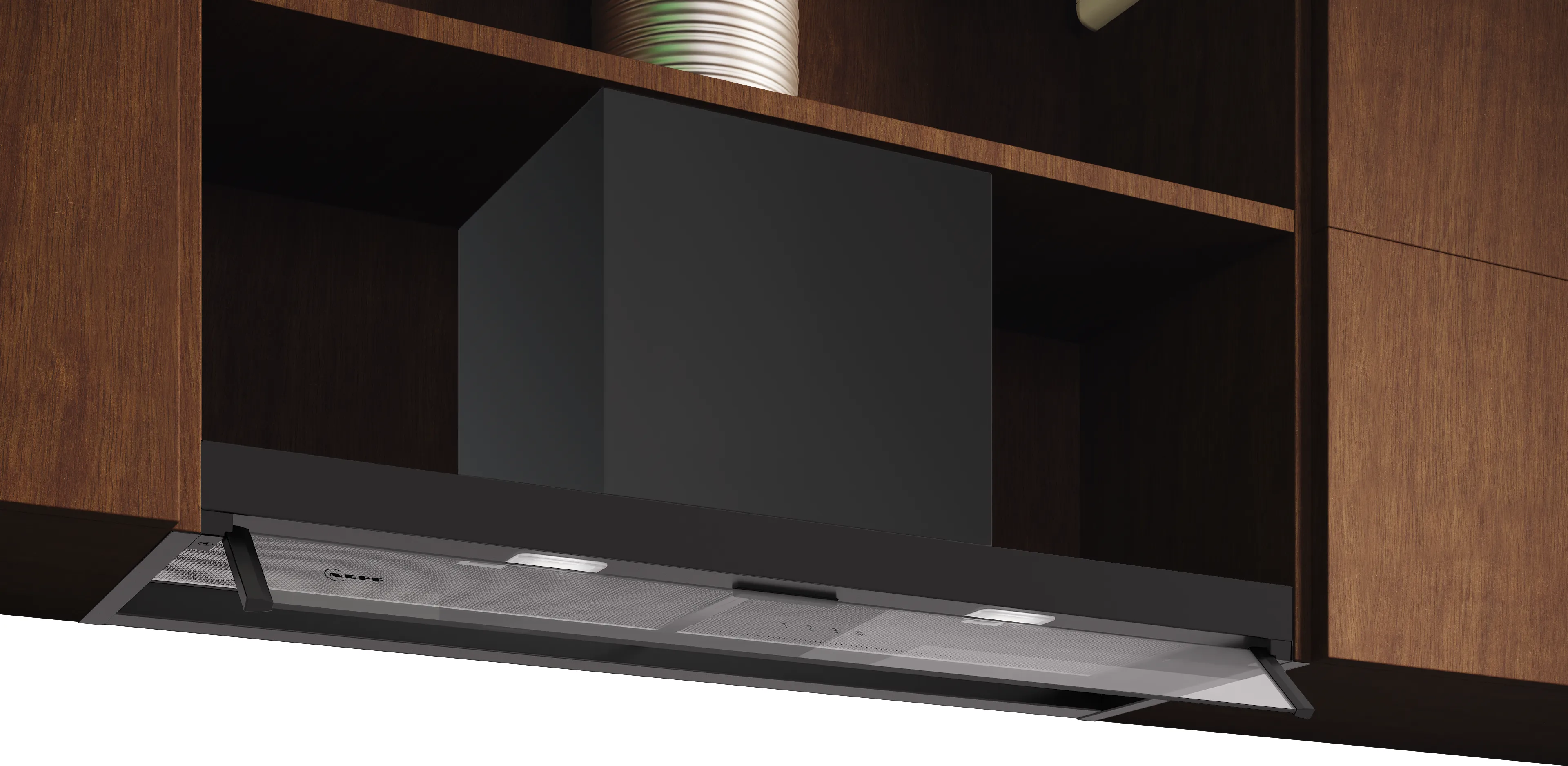 N 50 Integrierte Designhaube 90 cm Klarglas, Mattschwarz