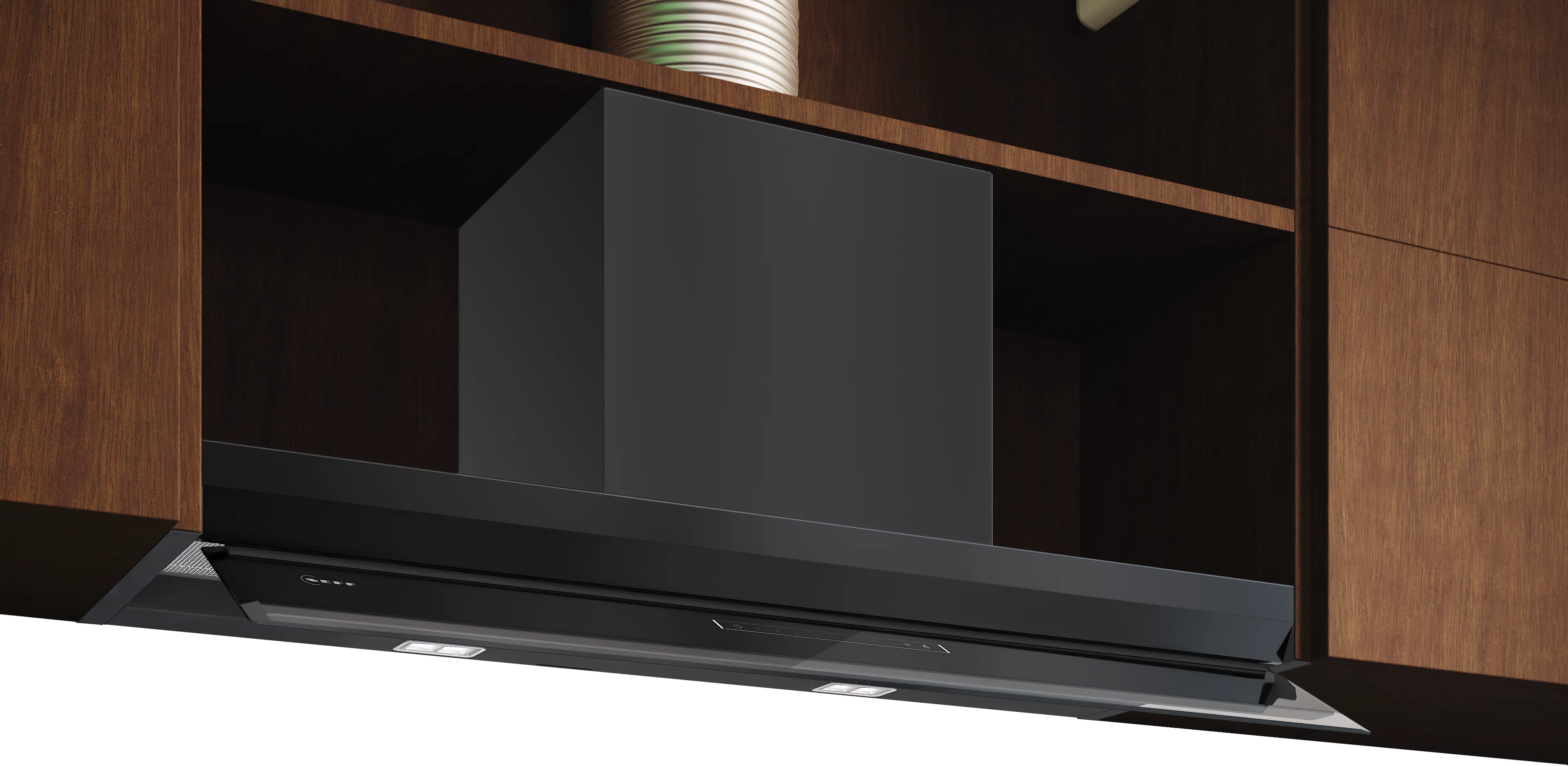 N 70 Geïntegreerde blokdesign schouwkap 90 cm zwart glas, Matzwart