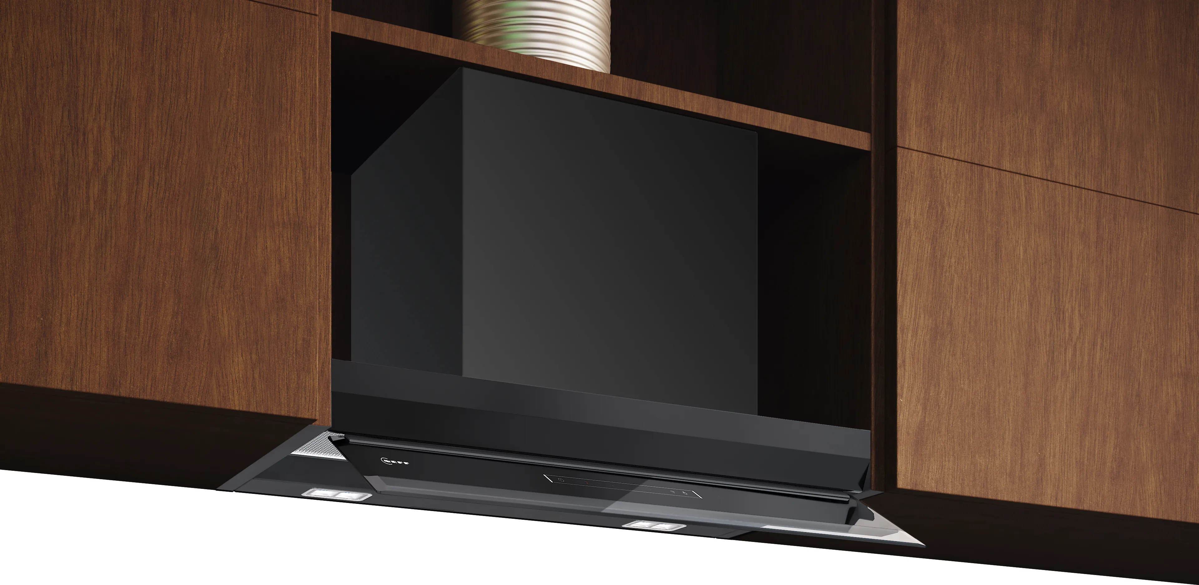 N 70 Geïntegreerde blokdesign schouwkap 60 cm zwart glas, Matzwart