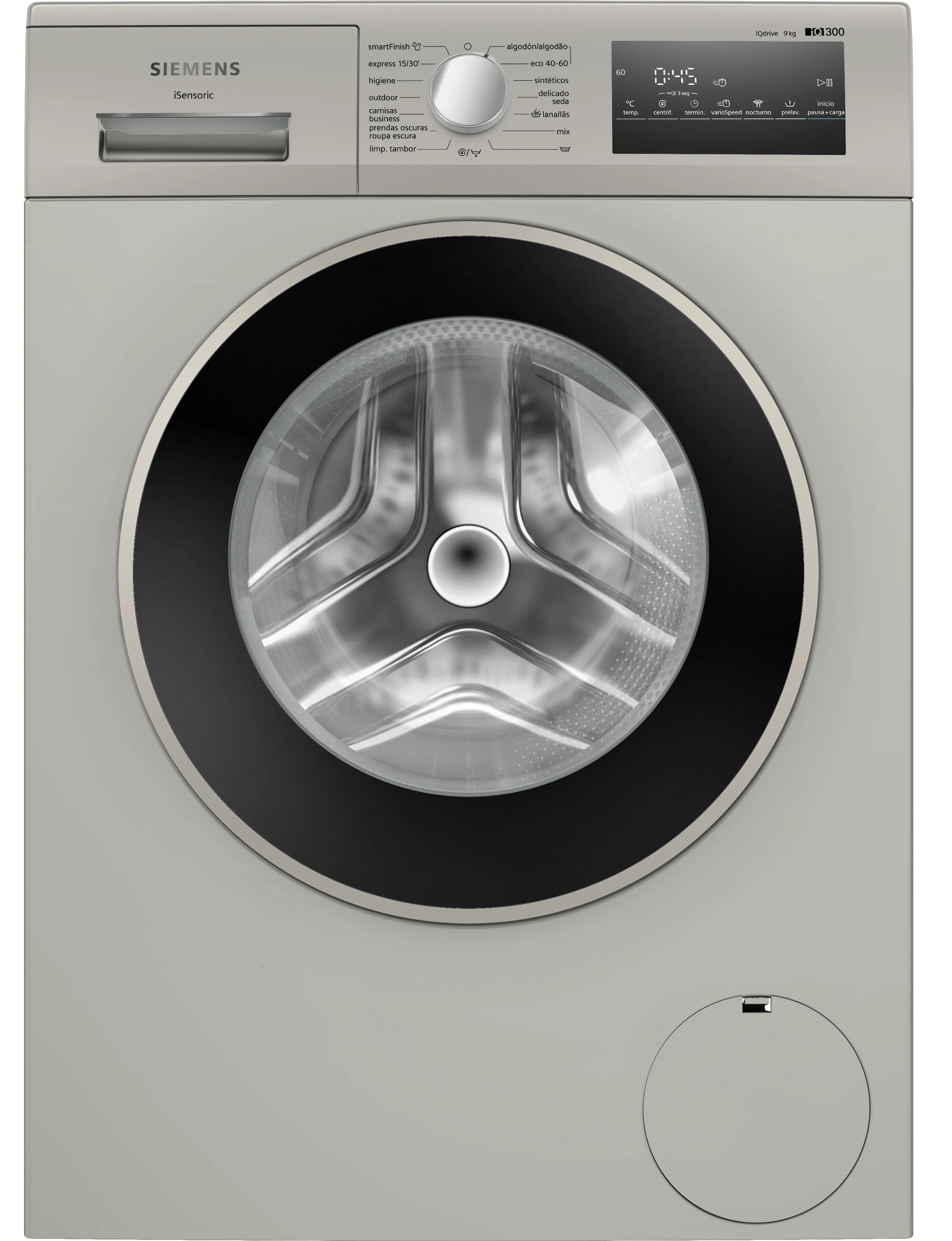 iQ300 Máquina de lavar roupa, Carga frontal 9 kg 1400 rpm, Aço mate antidedadas 