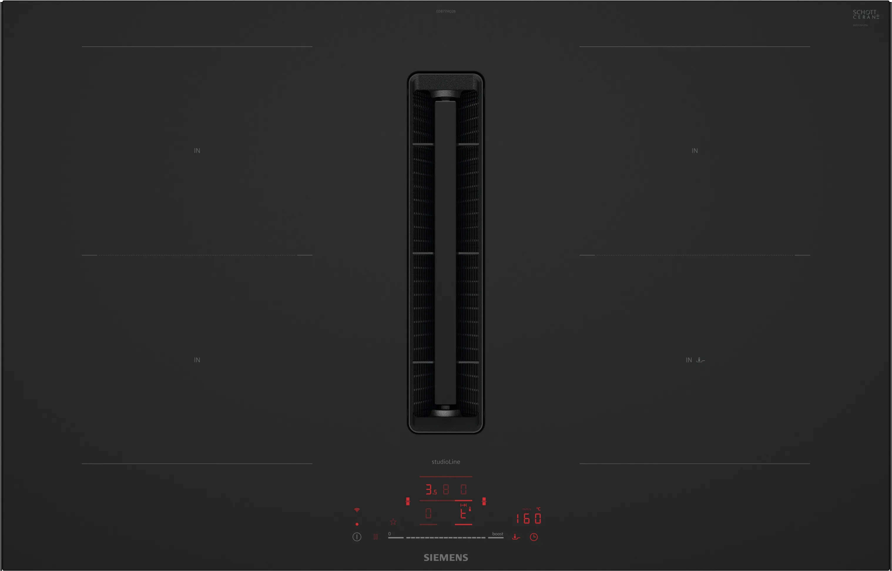 iQ500 Inductiekookplaat met afzuiging 80 cm Matzwart, opbouwmontage met rand  