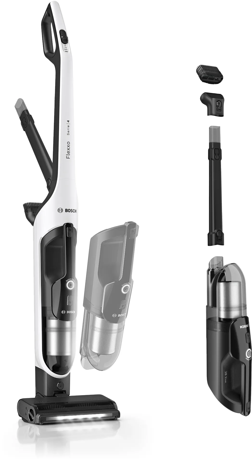 Seeria 4 Laadimisega tolmuimeja Flexxo 28 Vmax Valge