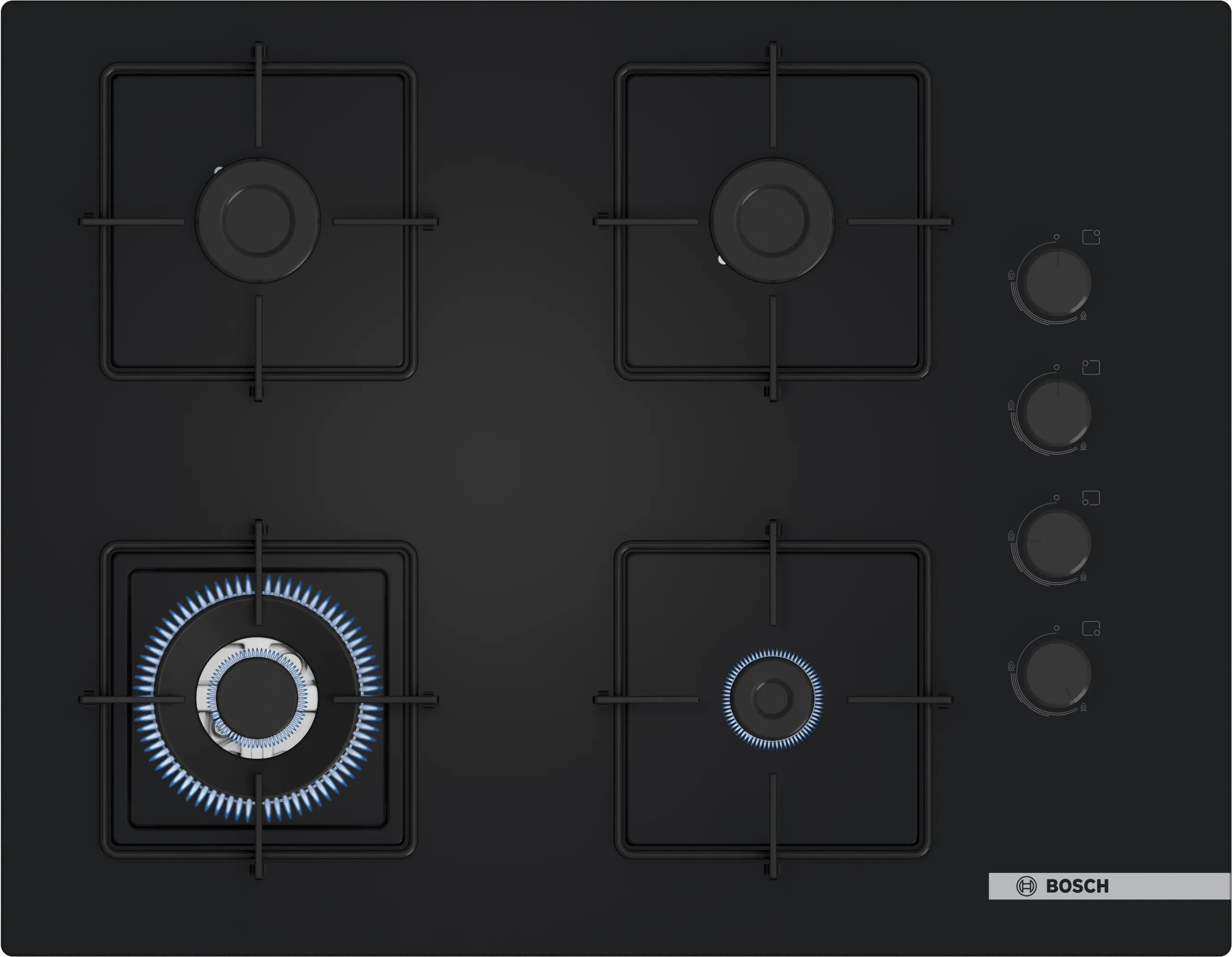 Serie 4 Gazlı Ocak 67 cm Sert cam, Siyah 