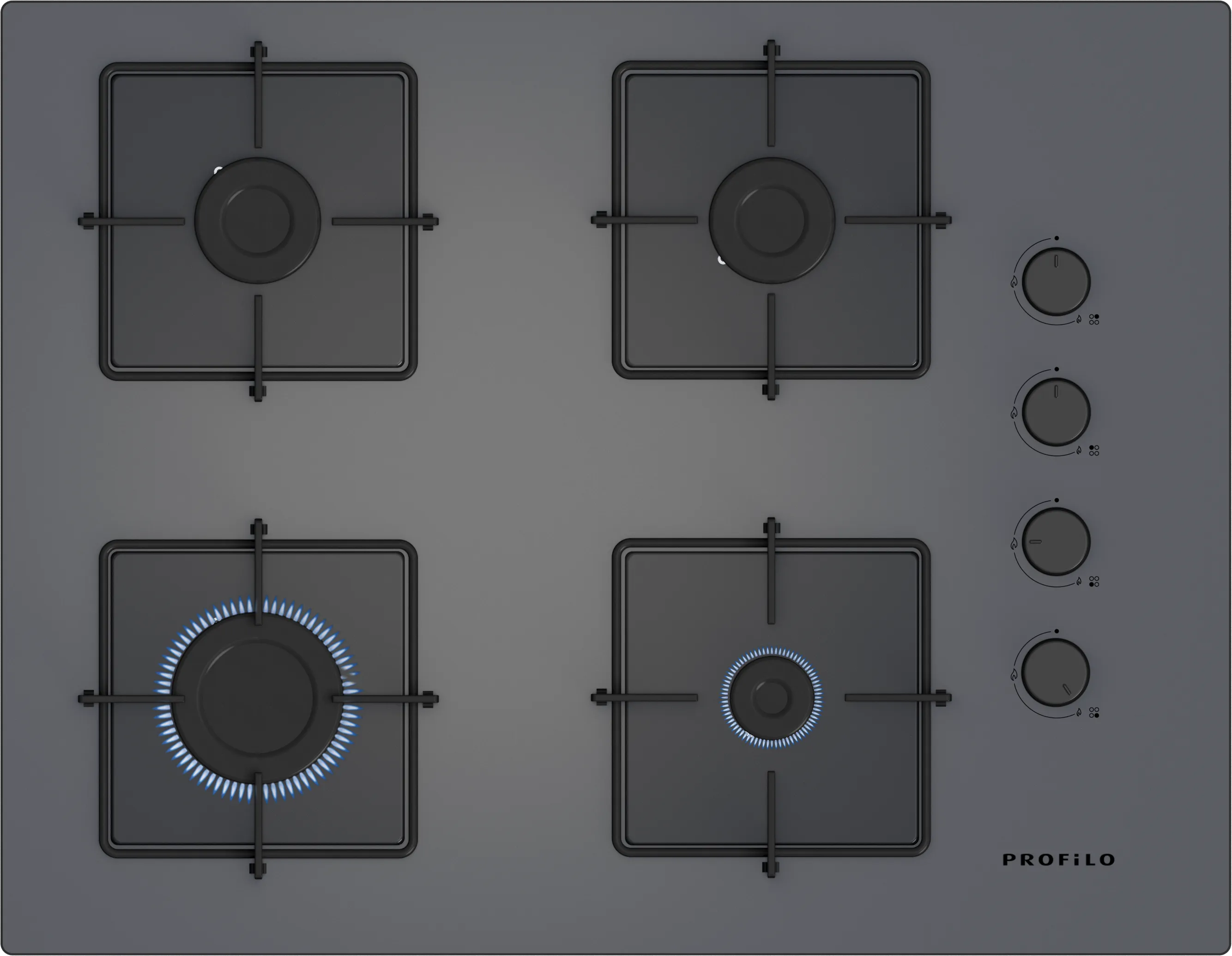 Gazlı Ocak 67 cm Sert cam, Platin gri 