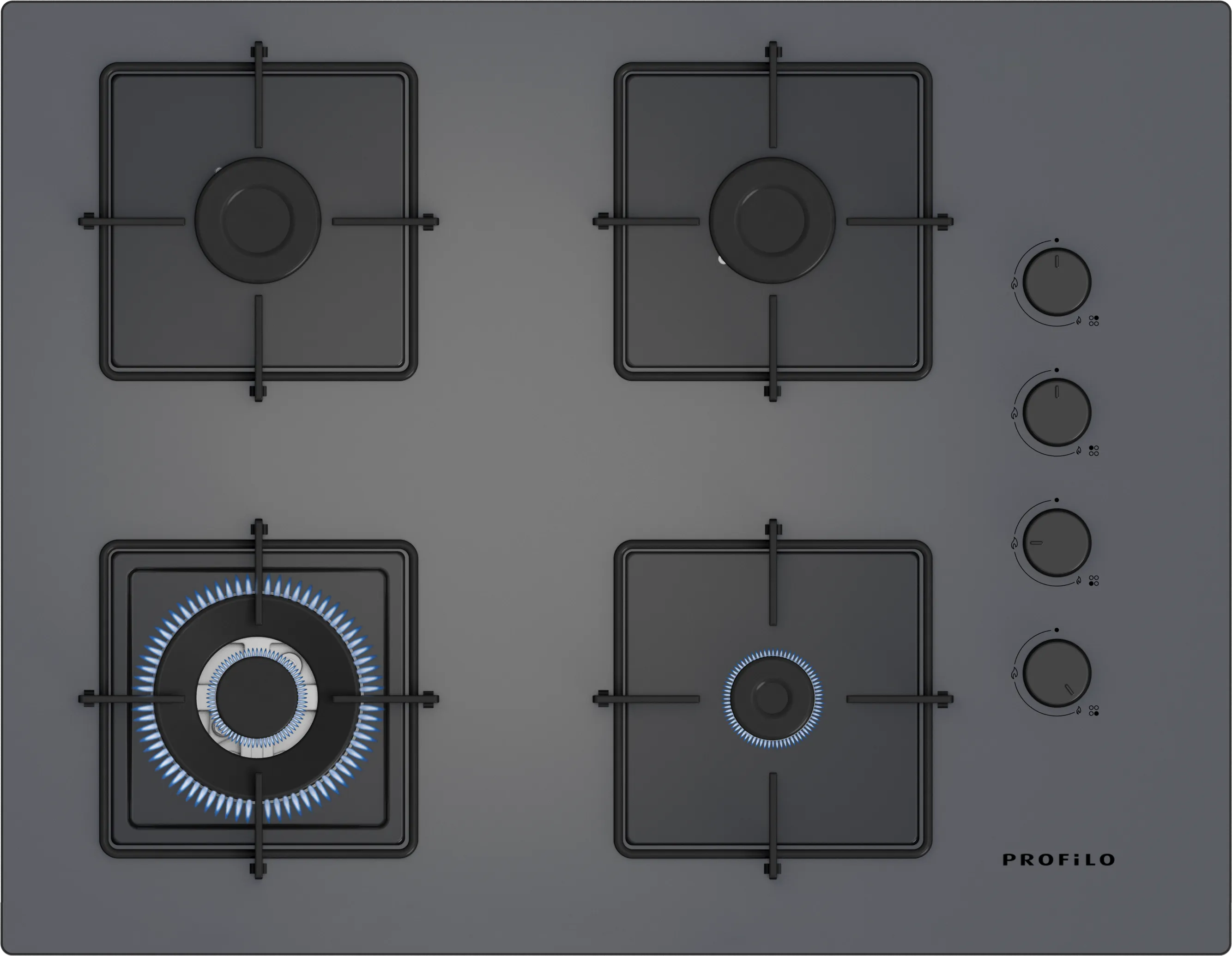 Gazlı Ocak 67 cm Sert cam, Platin gri 