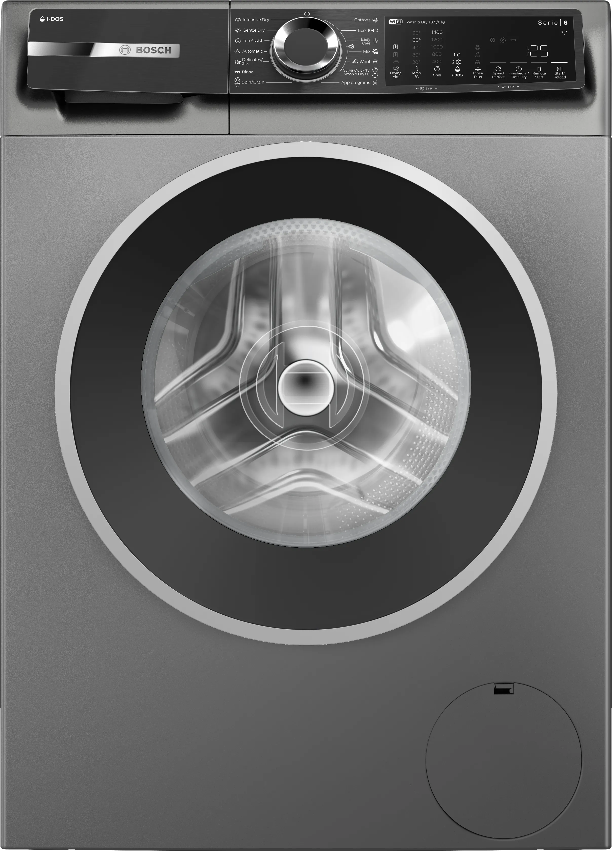 Seria 6 Mașina de spălat rufe cu uscător 10.5/6 kg max. 1400 rpm, Cast iron grey 