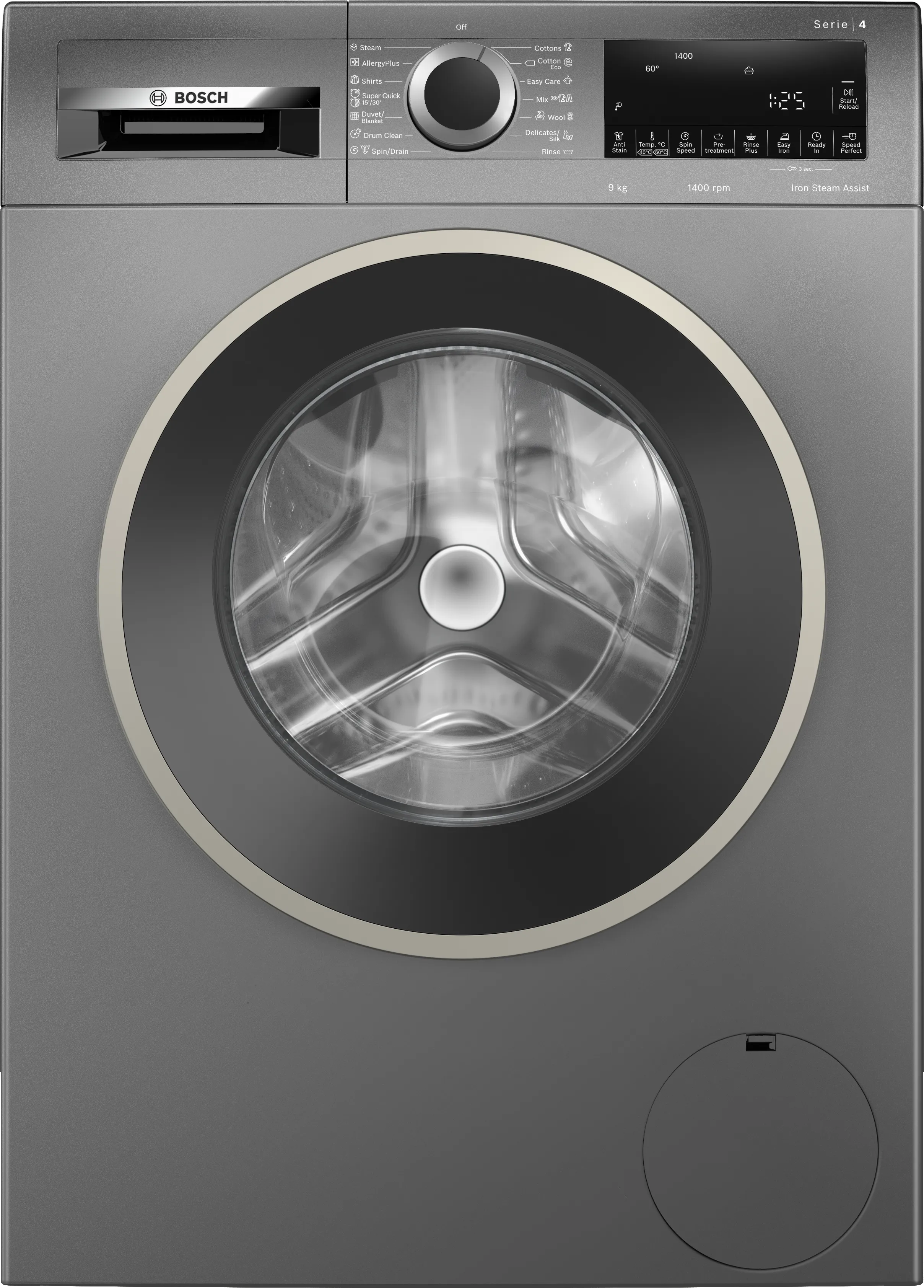 Series 4 washing machine, frontloader fullsize 9 kg , Cast iron grey 