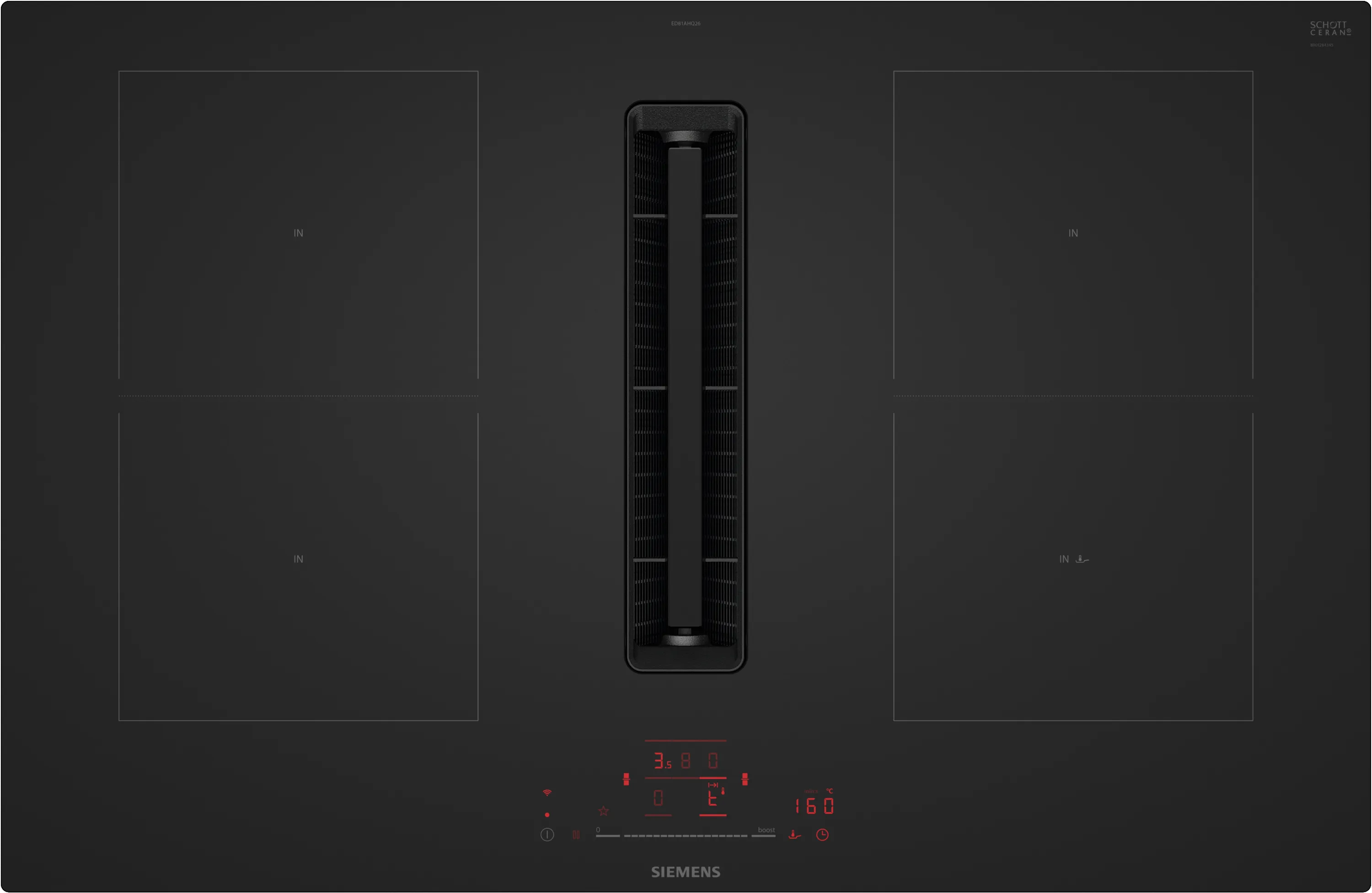 iQ500 Placa de inducción con extractor integrado 80 cm Acabado negro mate, sin perfiles 