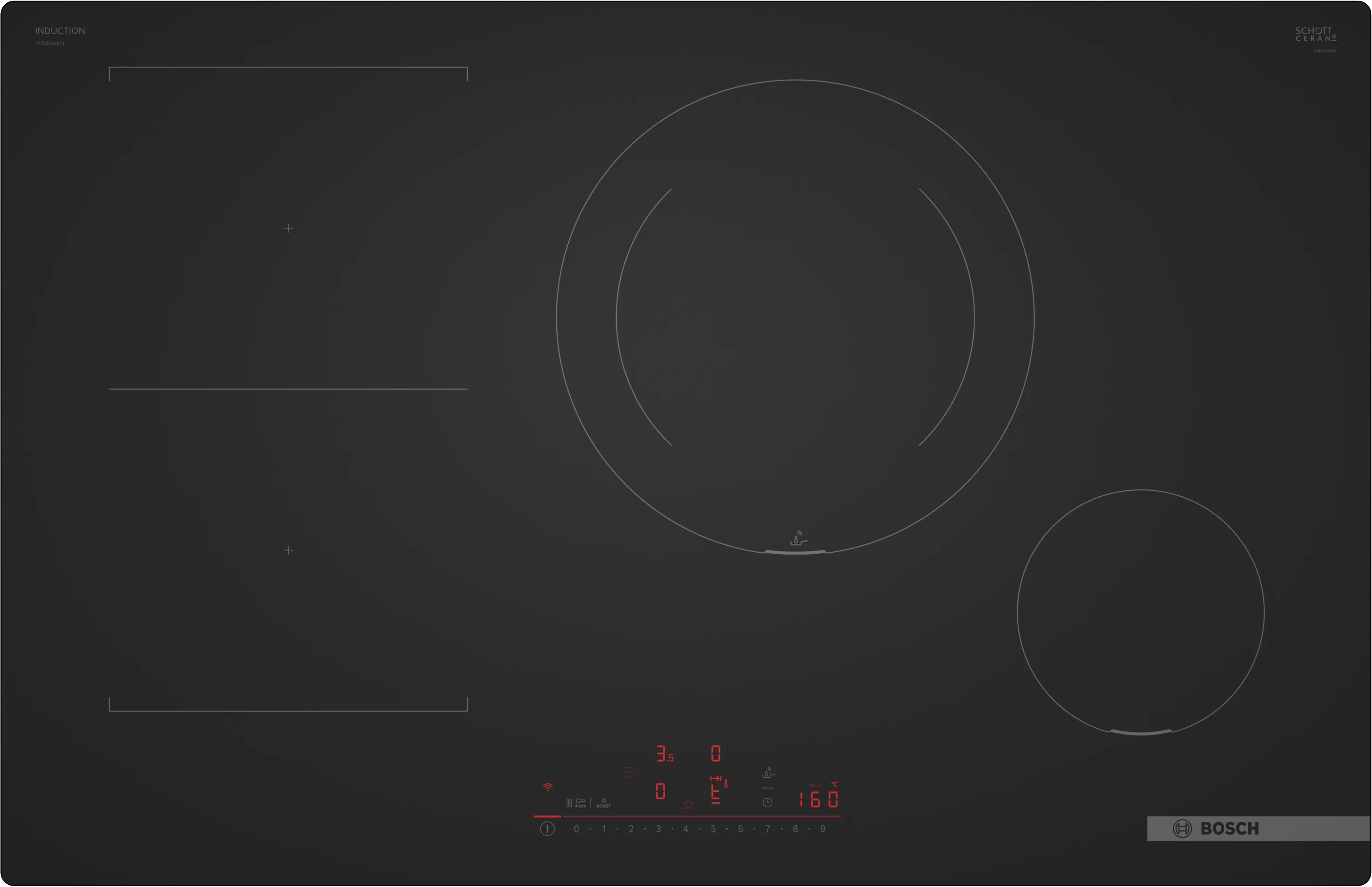 Serie 6 Placa de inducción 80 cm Negro mate, sin perfiles 