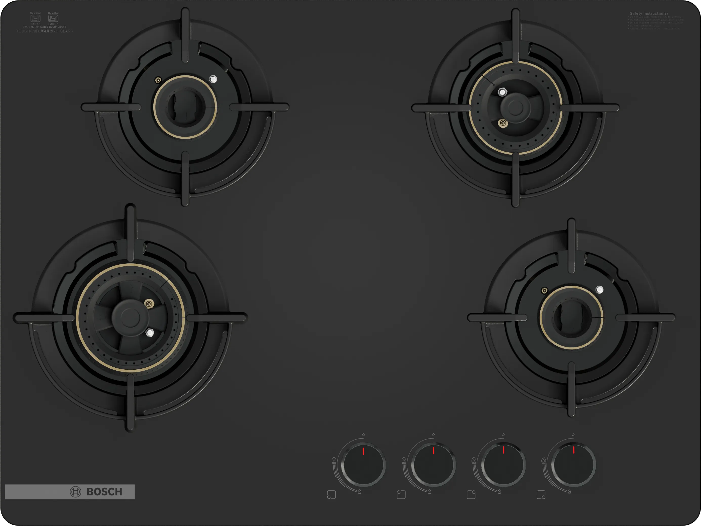 Series 4 Gas hob 70 cm Tempered glass, Black 